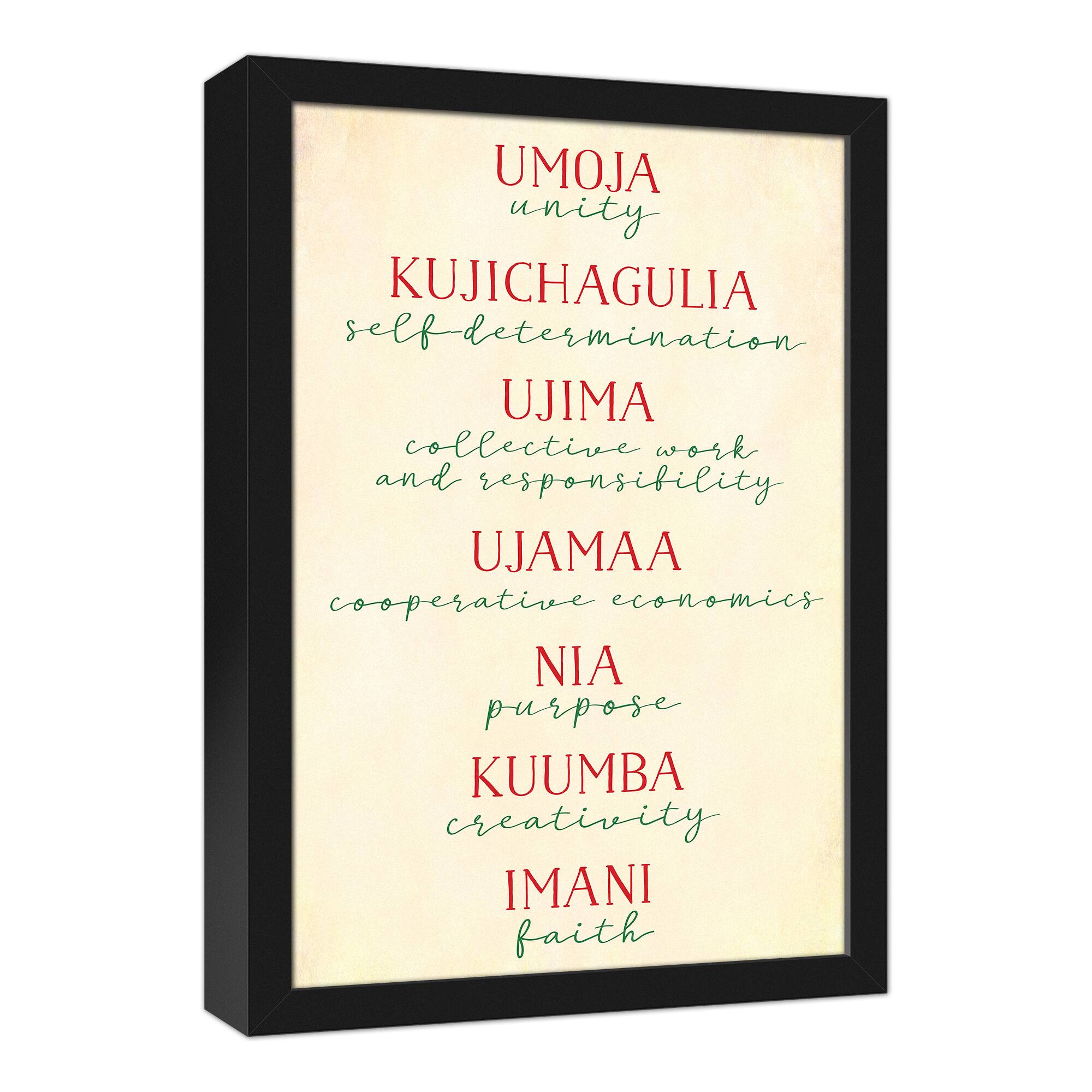 Principles of Kwanzaa Black Framed Canvas Wall Art