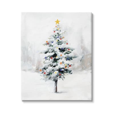 Stupell Industries Snowy Christmas Tree Landscape Canvas Wall Art ...