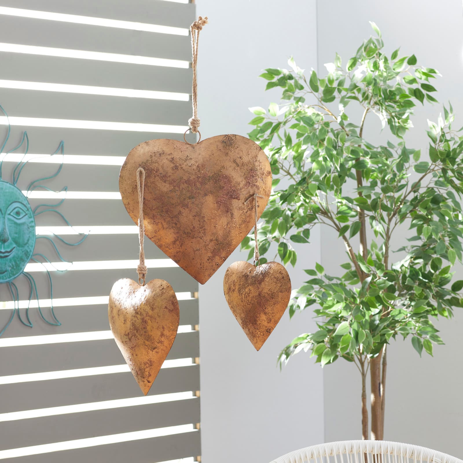 Gold Metal Heart Rustic Windchime Set