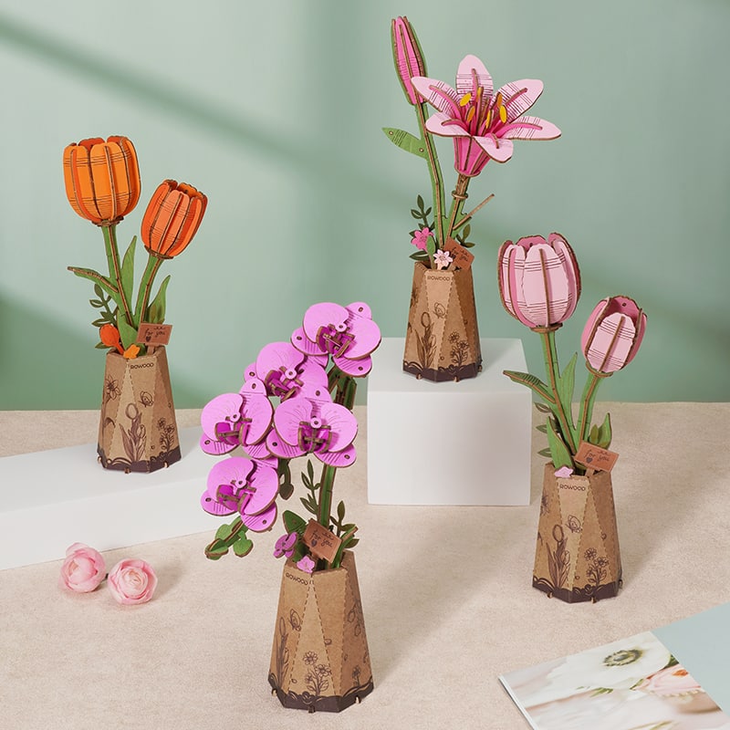 Rowood Pink Tulip Wooden Bloom Craft