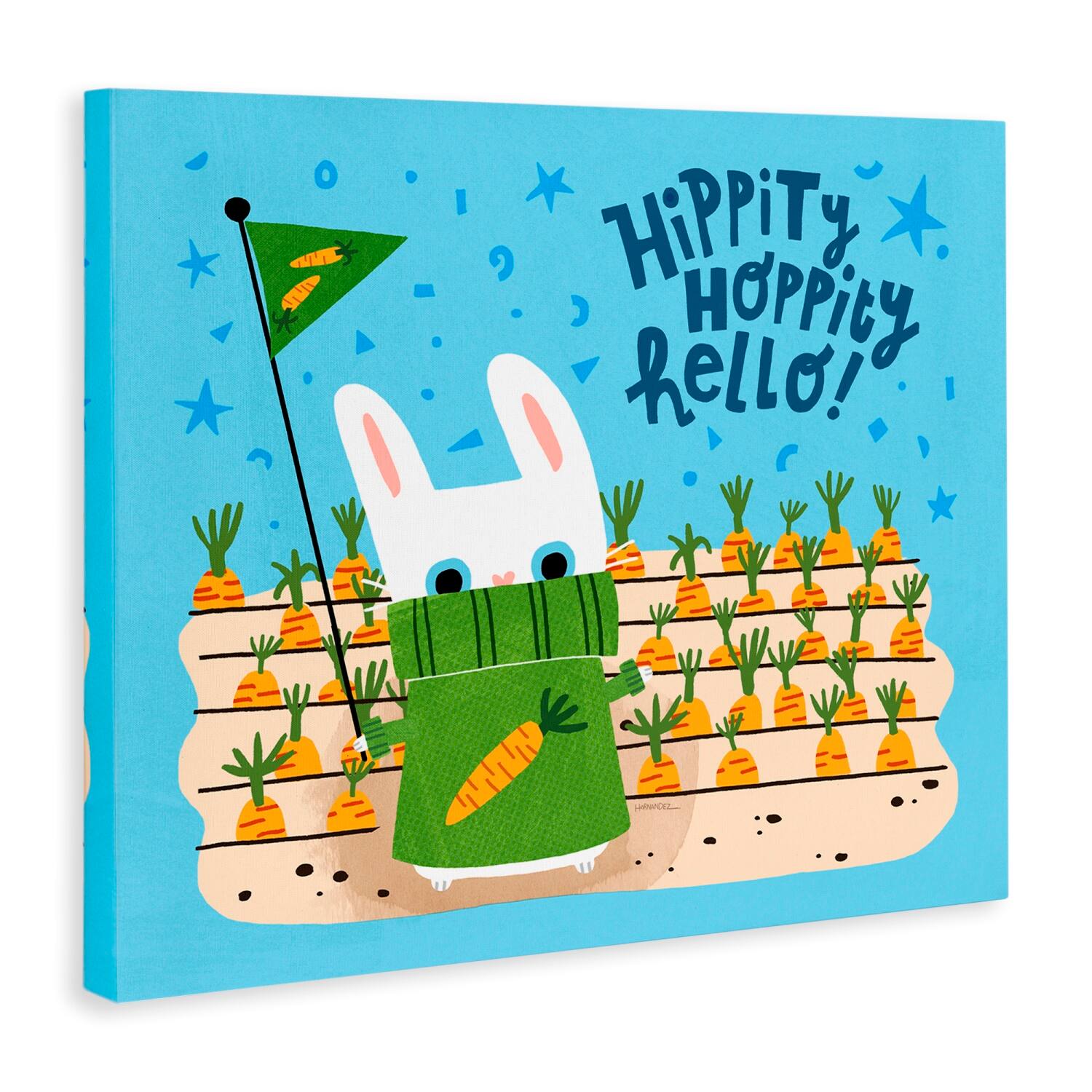 Stupell Industries Hippity Hoppity Hello Bunny Canvas Wall Art