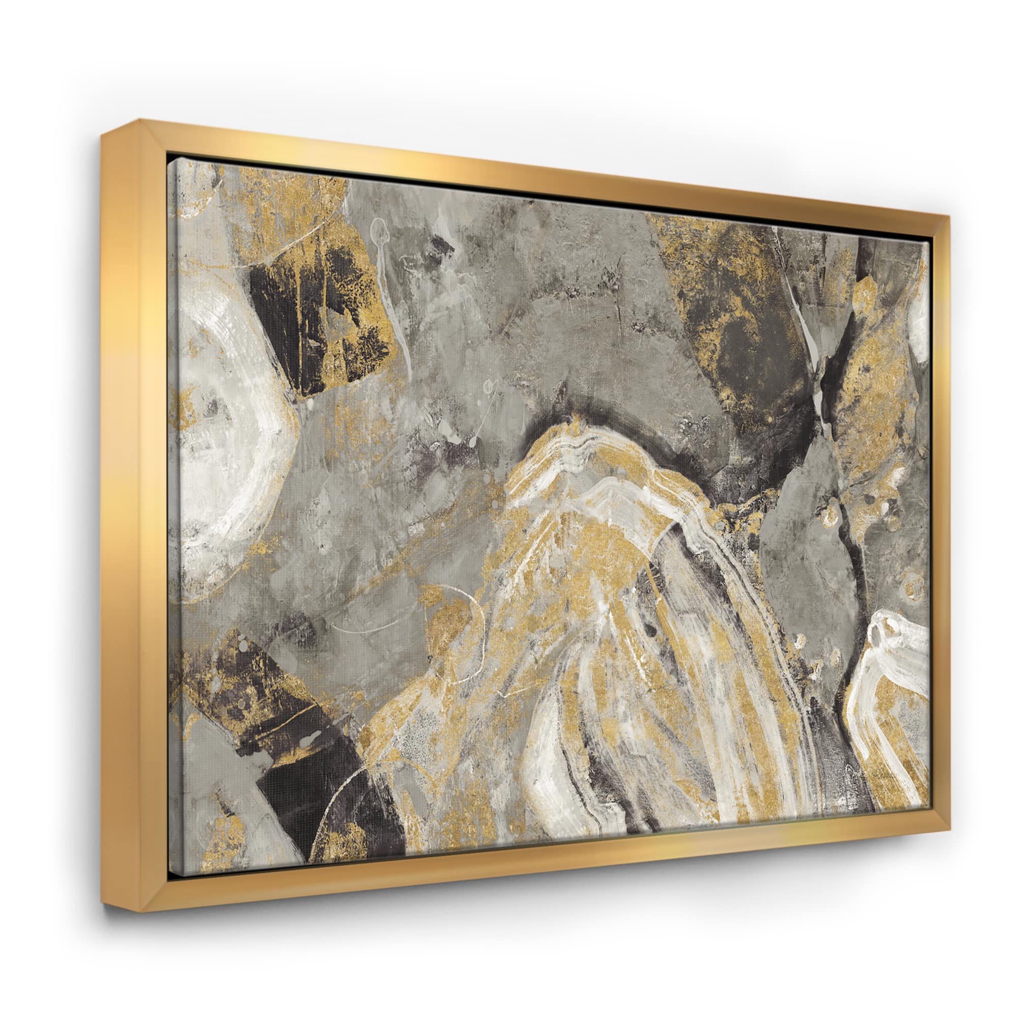 Designart - Painted Gold Stone - Cabin &#x26; Lodge Canvas in Gold Frame
