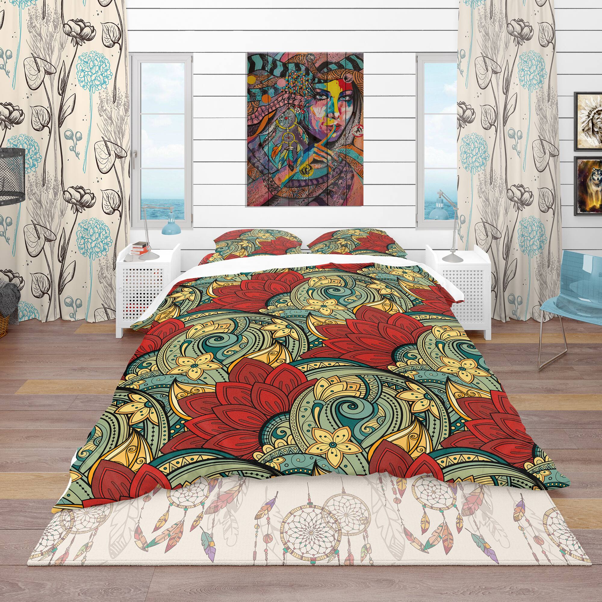 Designart &#x27;Colorful Floral Pattern&#x27; Bohemian &#x26; Eclectic Bedding Set - Duvet Cover &#x26; Shams