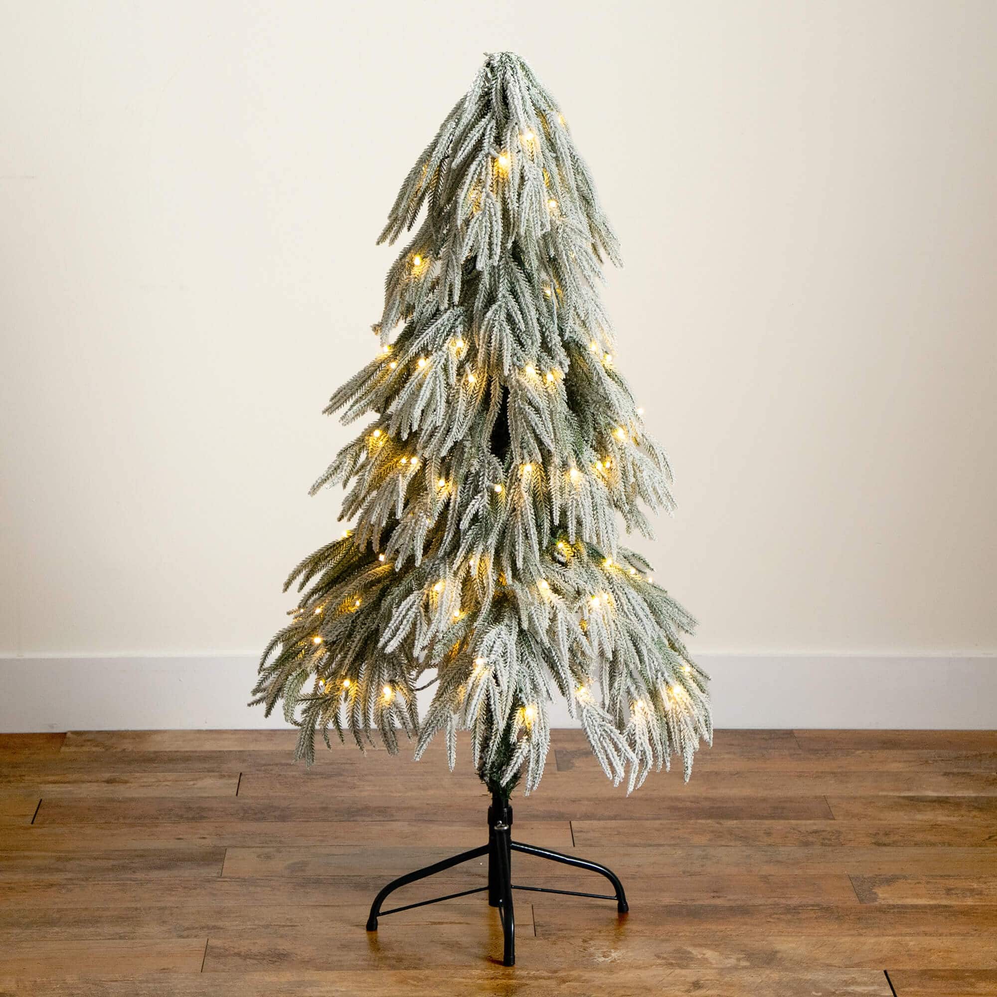 4ft. Pre-Lit Down Swept Flocked Fir Artificial Christmas Tree, Warm White LED Lights