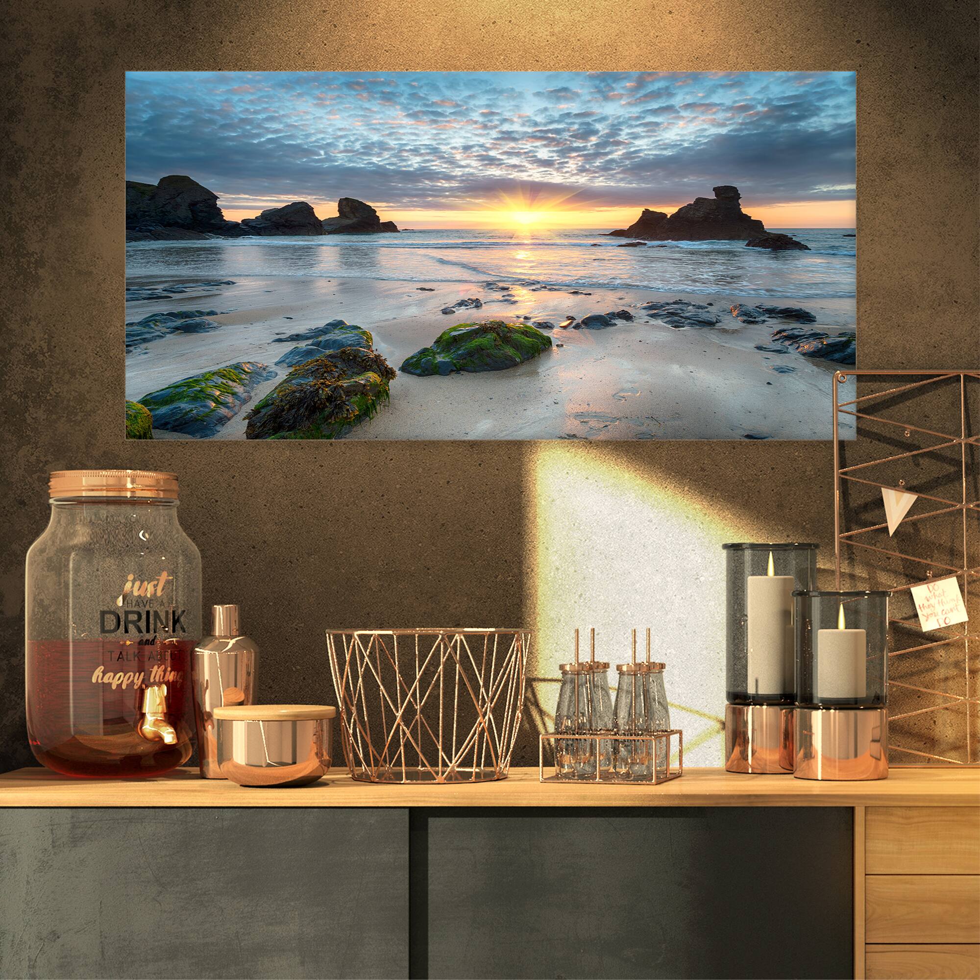 Designart - Beautiful Porthcothan Bay - Large Seashore Canvas Wall Art