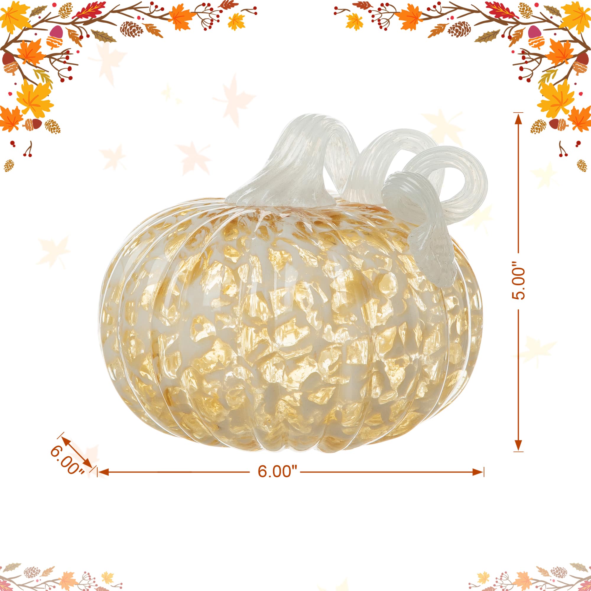 Glitzhome® 6" Fall Amber Dots Round Glass Pumpkin