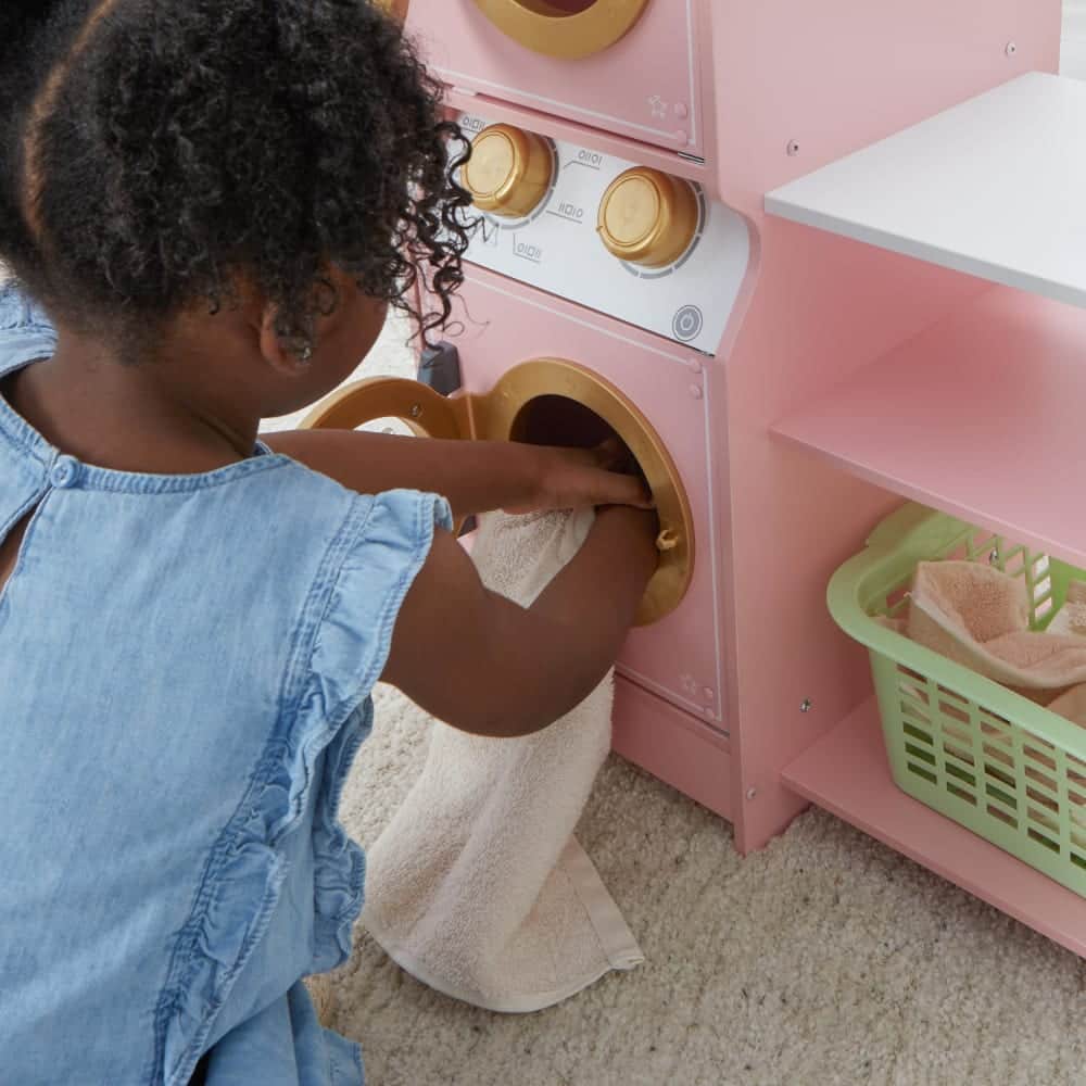 KidKraft Wooden Laundry Play Set with Stacking Washer & Dryer Toy & 4 Accessories