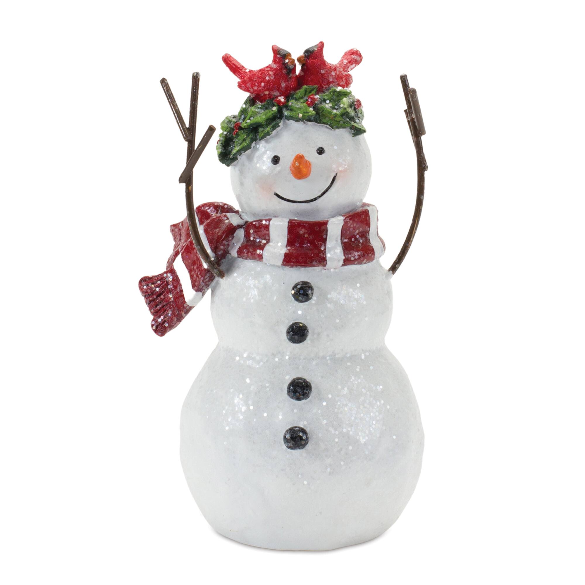 7&#x22; Snowman Figurine with Cardinal Accents Set