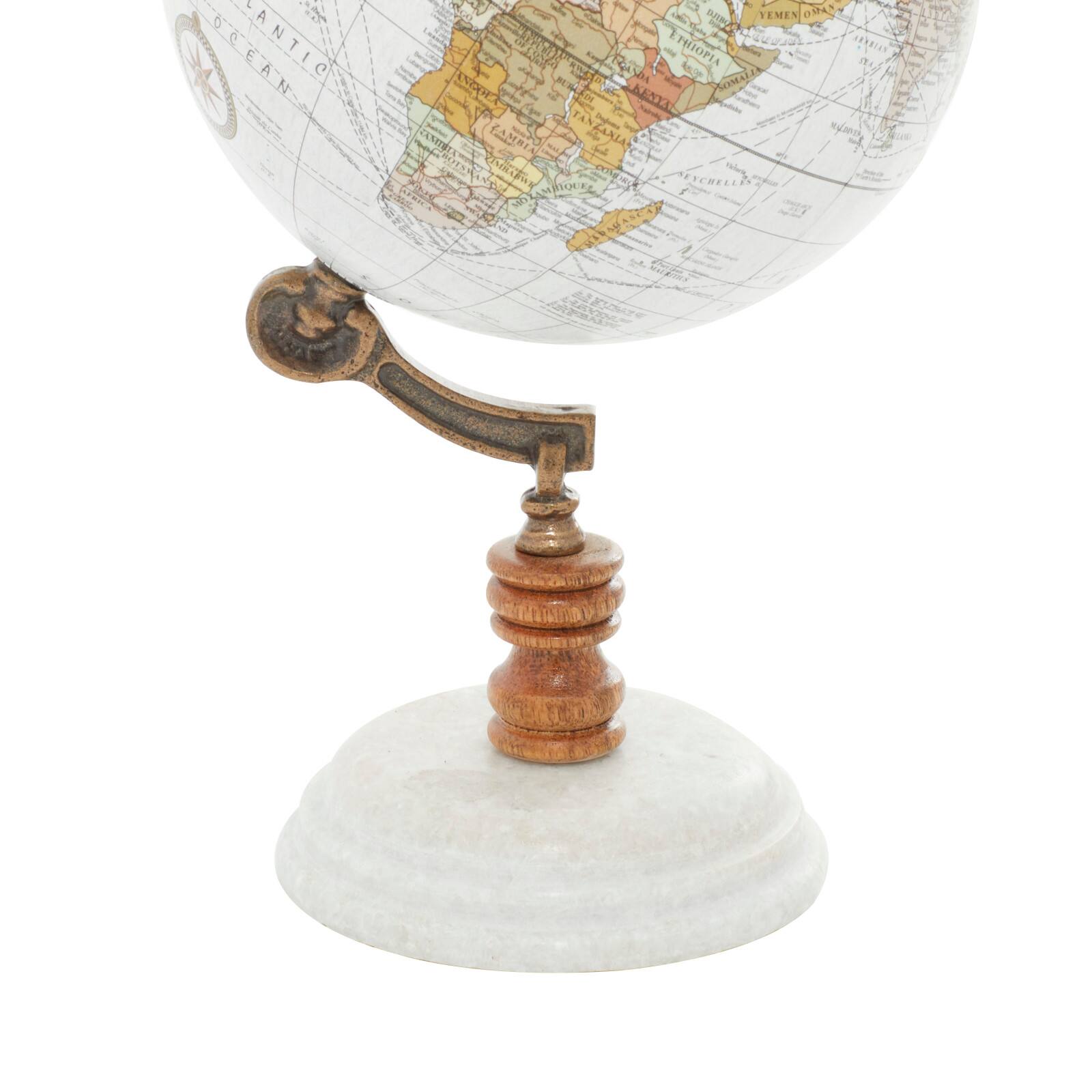 11&#x22; White Marble &#x26; Metal Contemporary Globe