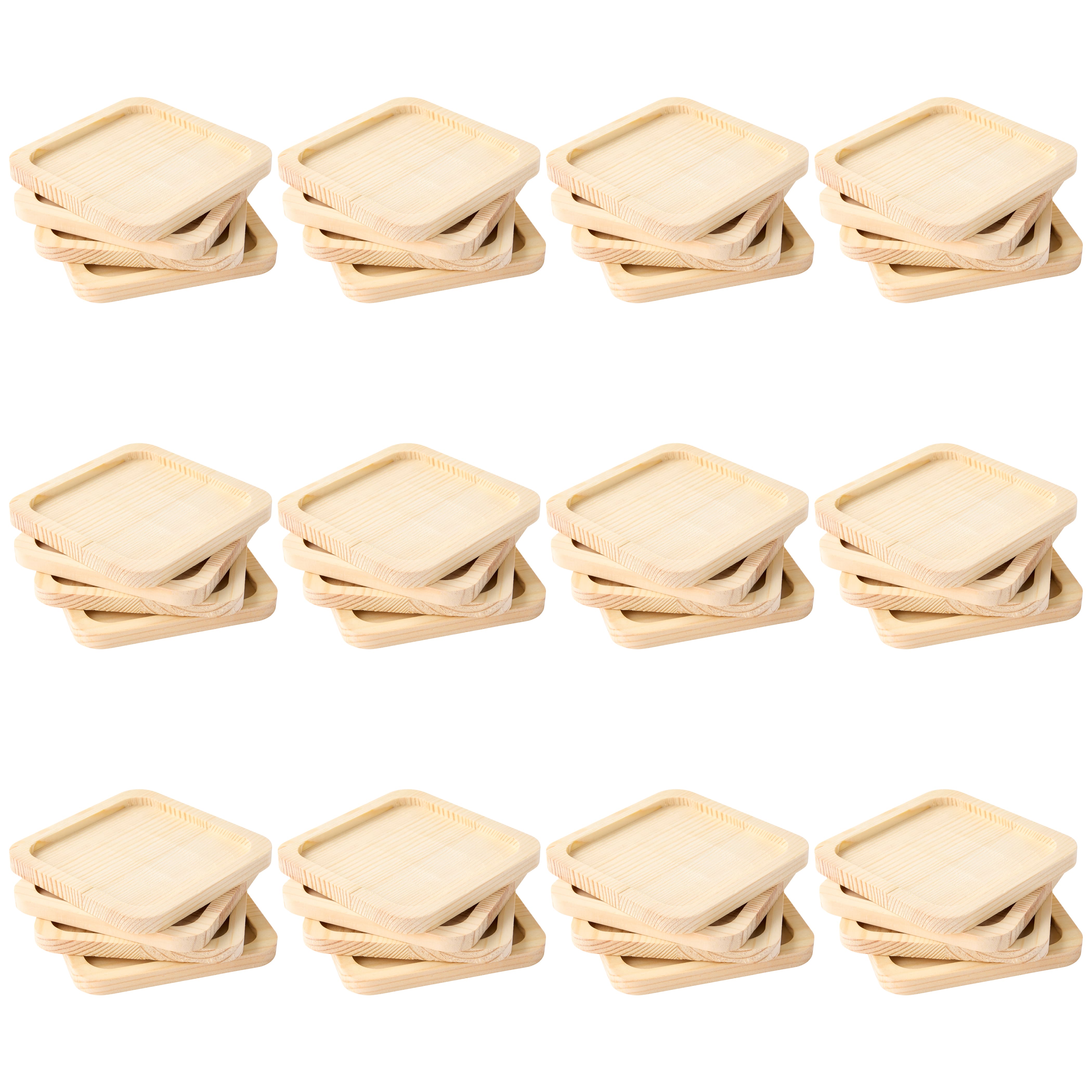 12 Packs: 4 ct. (48 total) Square Welled Pinewood Coasters by Make Market&#xAE;