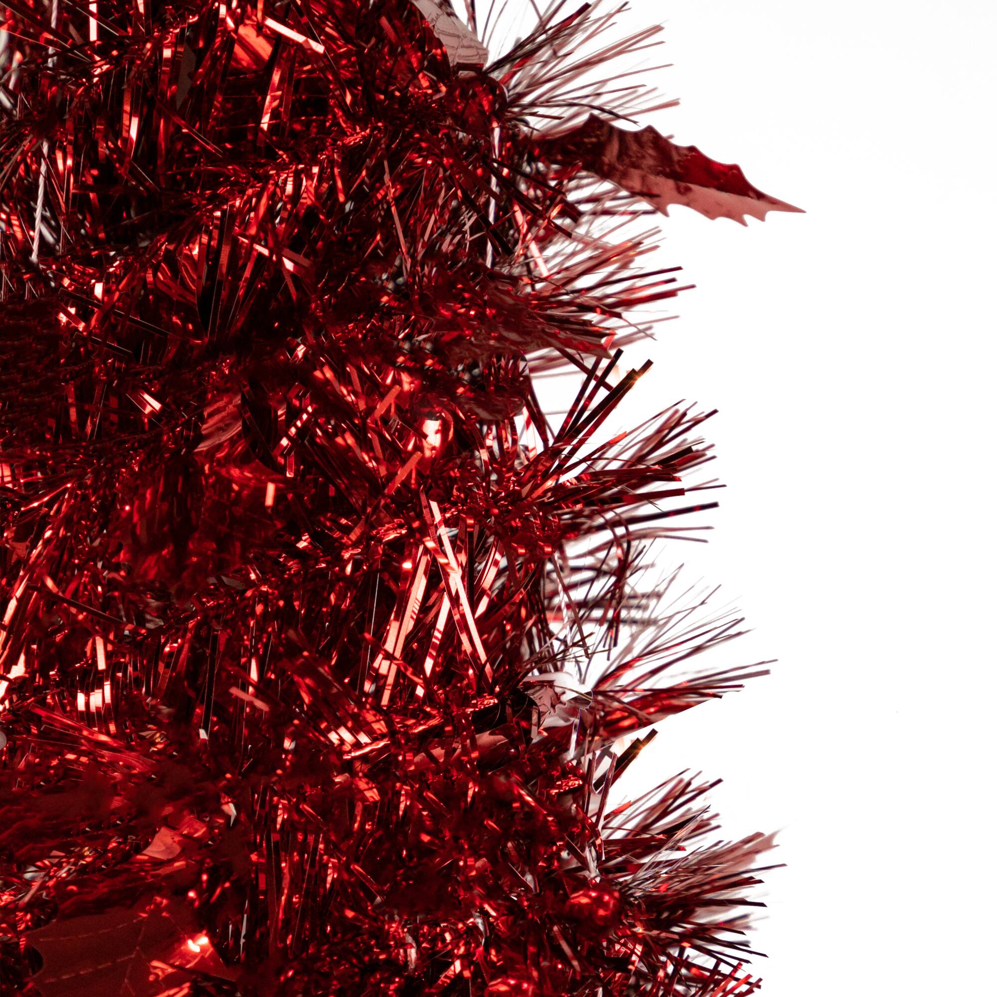 6ft. Unlit Red Tinsel Pop-Up Artificial Christmas Tree