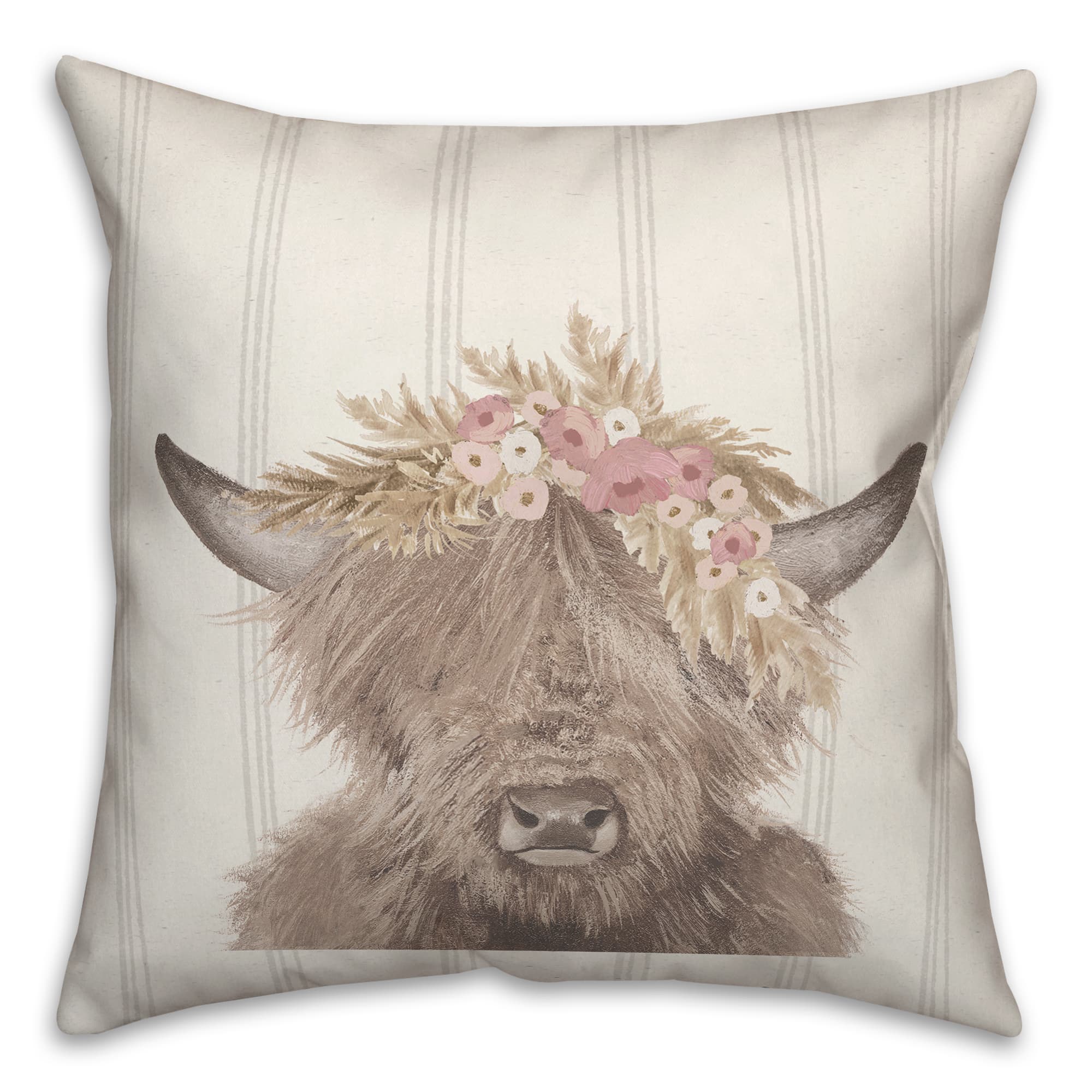 Neutral Highland Cow Indoor/Outdoor Pillow