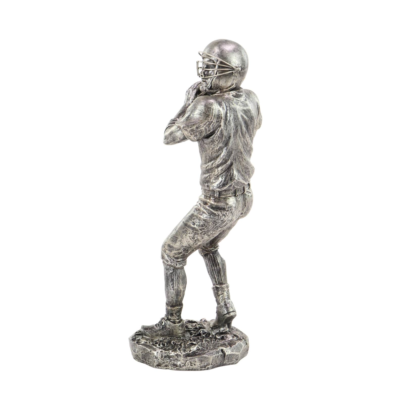 Silver Polystone Sculpture, Baseball Player 16" x 6" x 6"