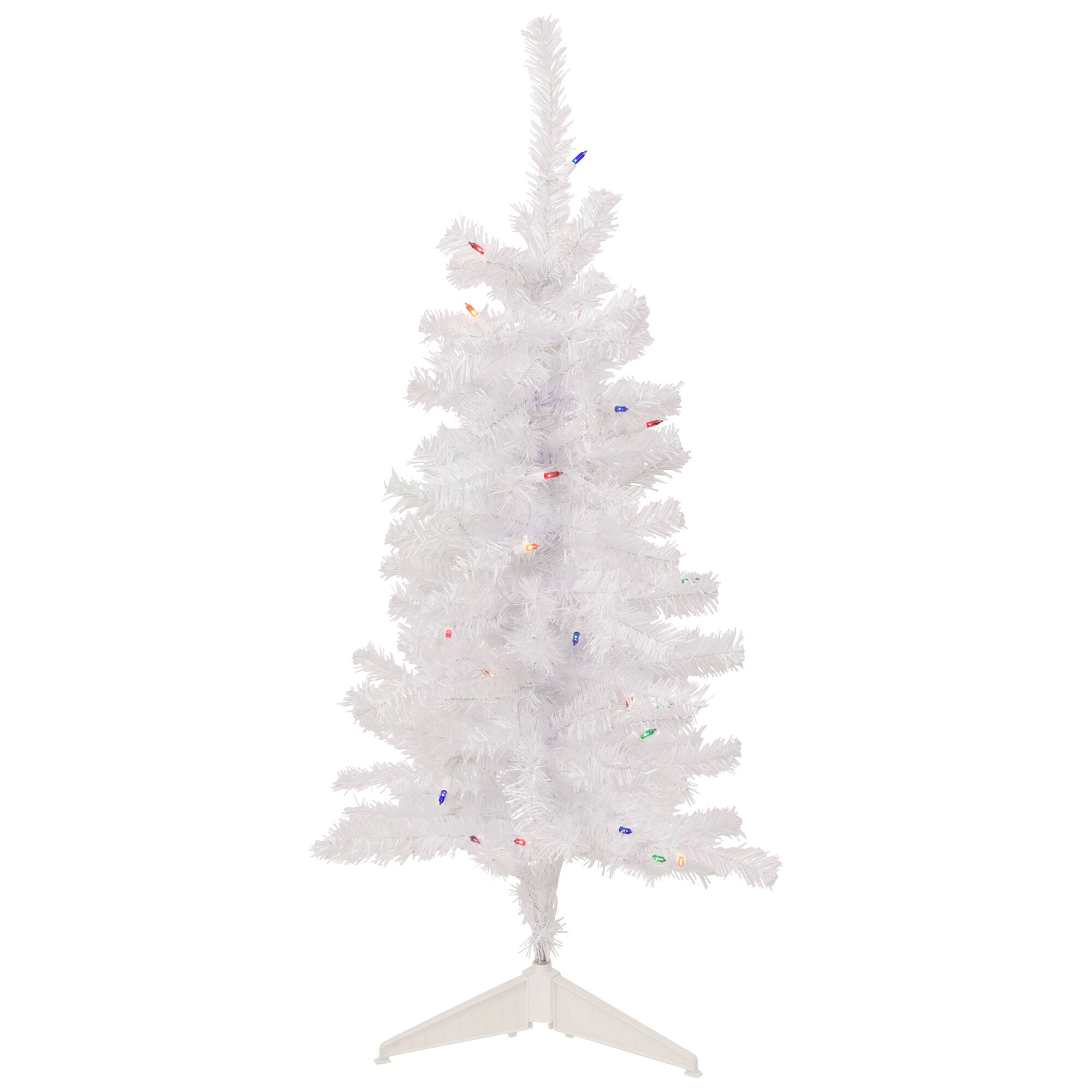 3ft. Pre-Lit Woodbury White Pine Slim Artificial Christmas Tree, Multicolor Lights