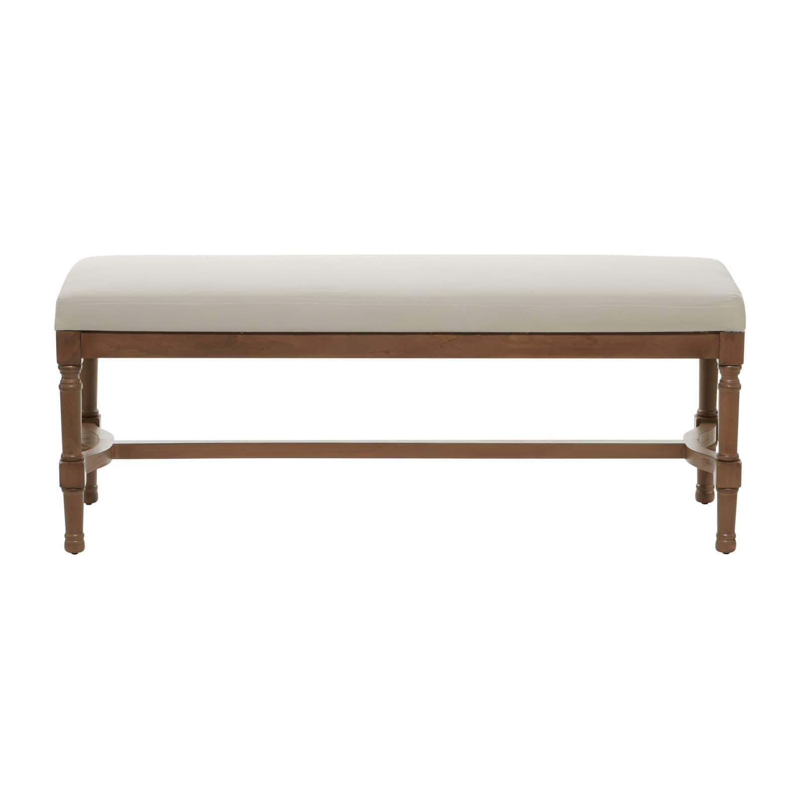 Brown Wood &#x26; Linen Traditional Bench