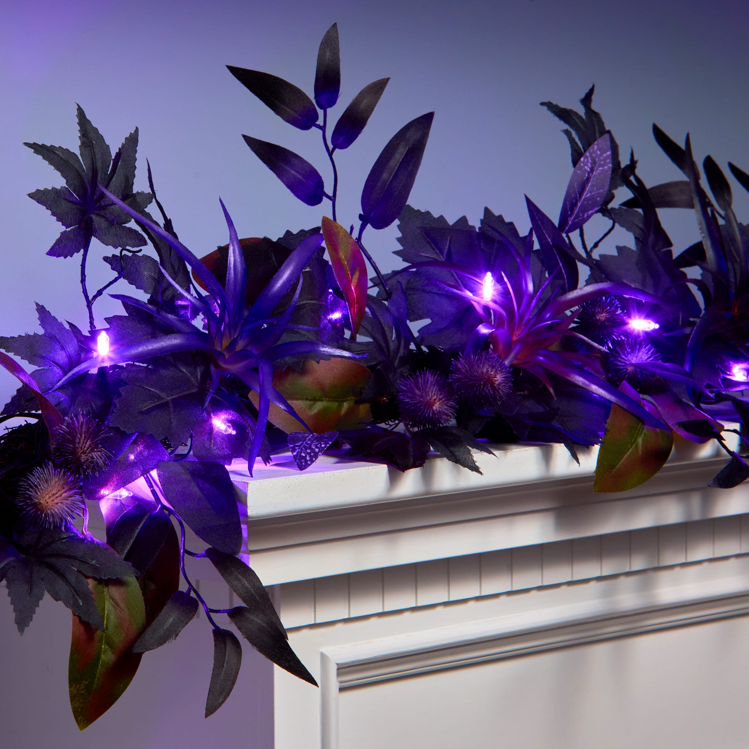 6ft. Scare in the Air Purple Flower Halloween Pre-Lit LED Garland