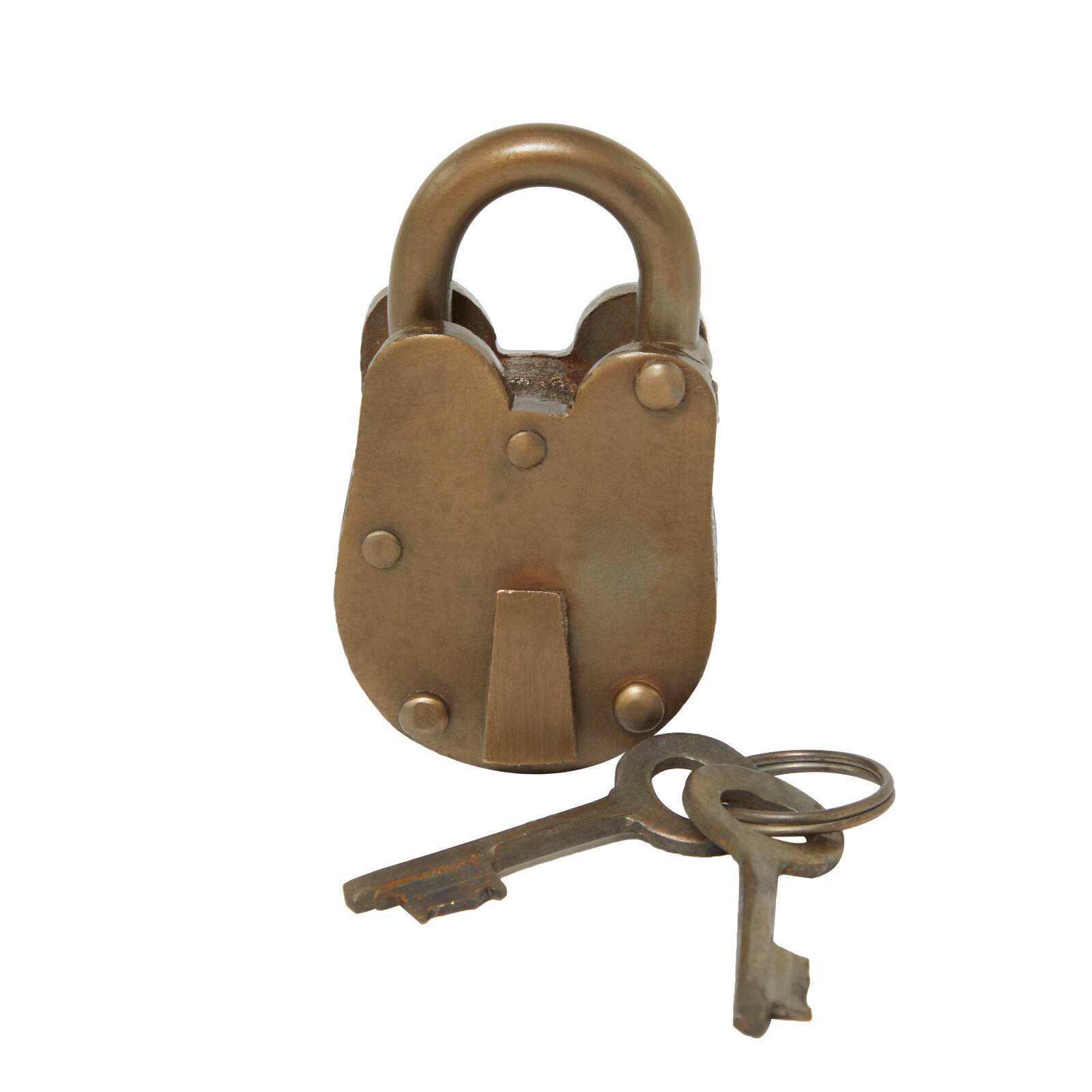 3&#x22; Bronze Metal Studded Lock and Key with Distressed Details