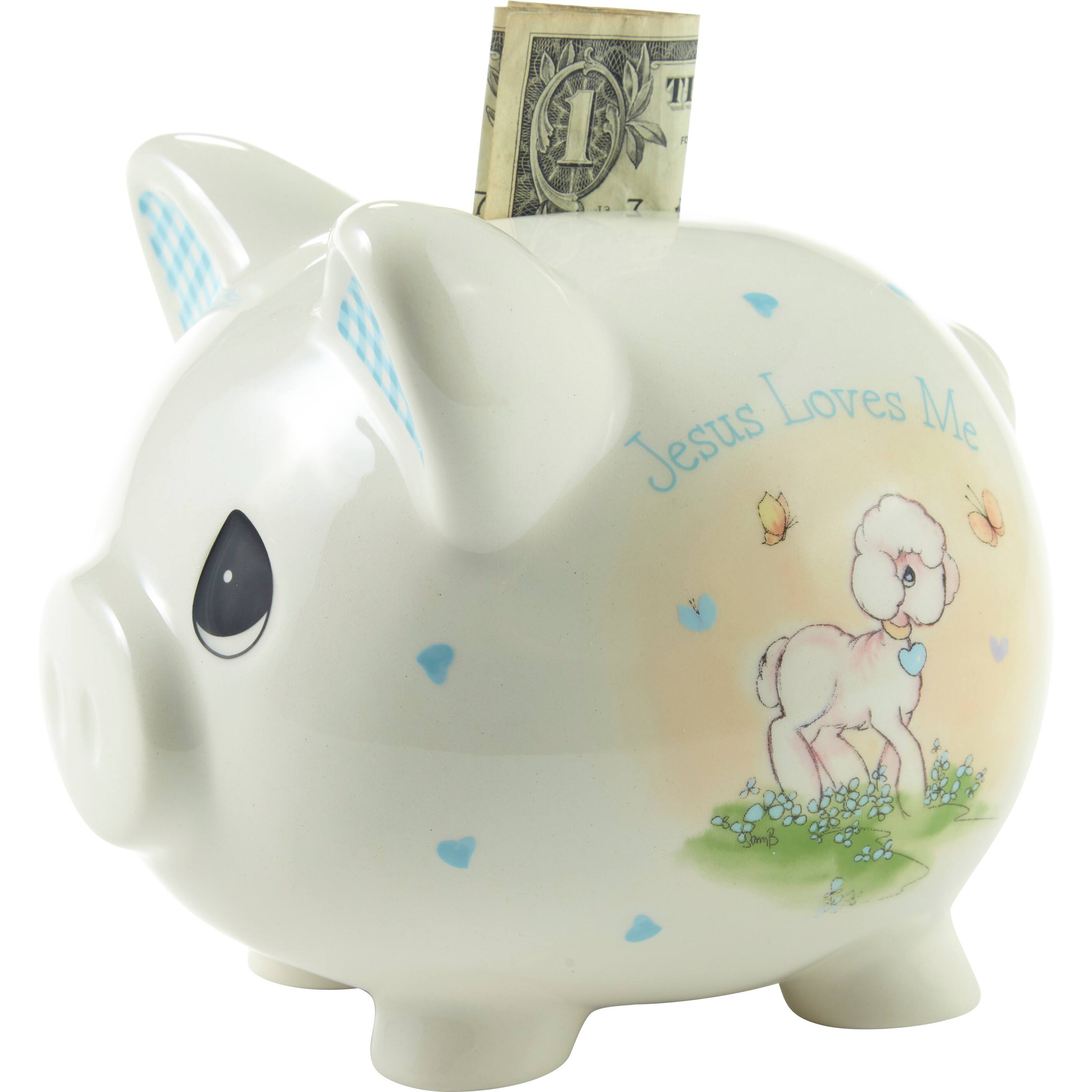 Precious Moments 5&#x22; Blue Jesus Loves Me Ceramic Bank