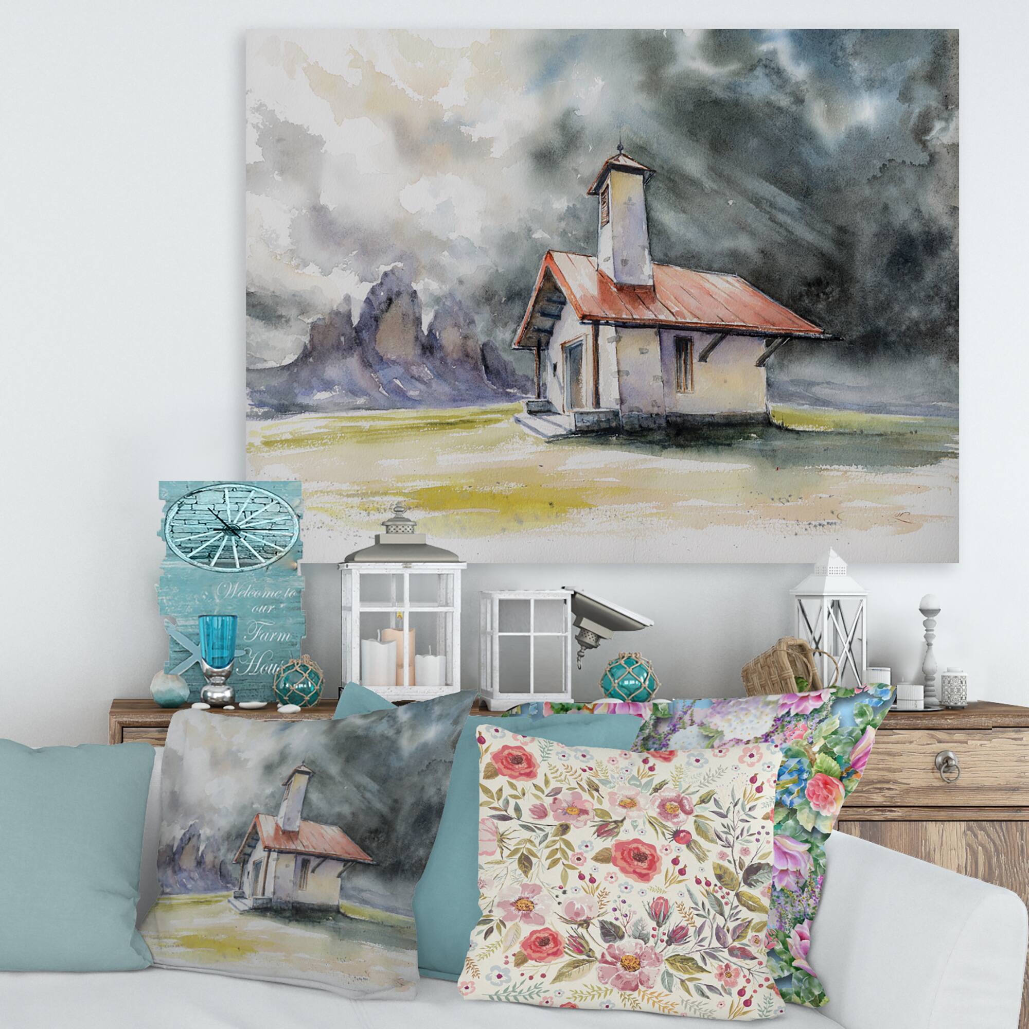 Designart - Rustic House On Mountain Top During Storm