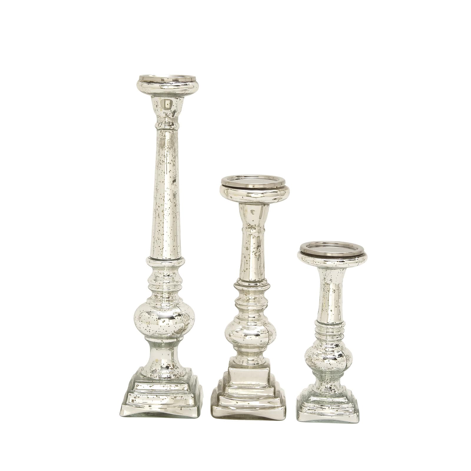 Silver Glass Candle Holder Set