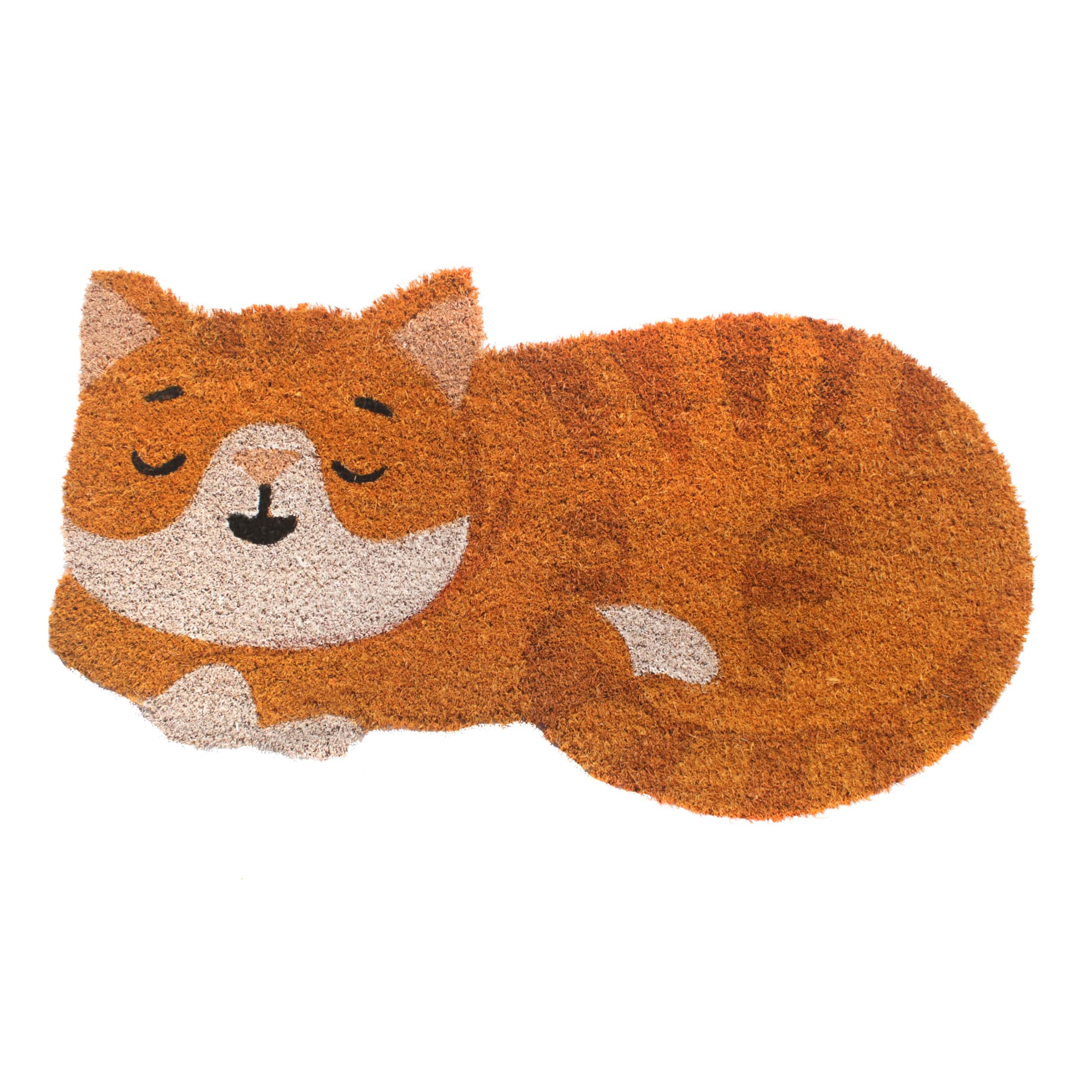 RugSmith Multicolor Machine Tufted Orange Sleeping Cat Shaped Doormat