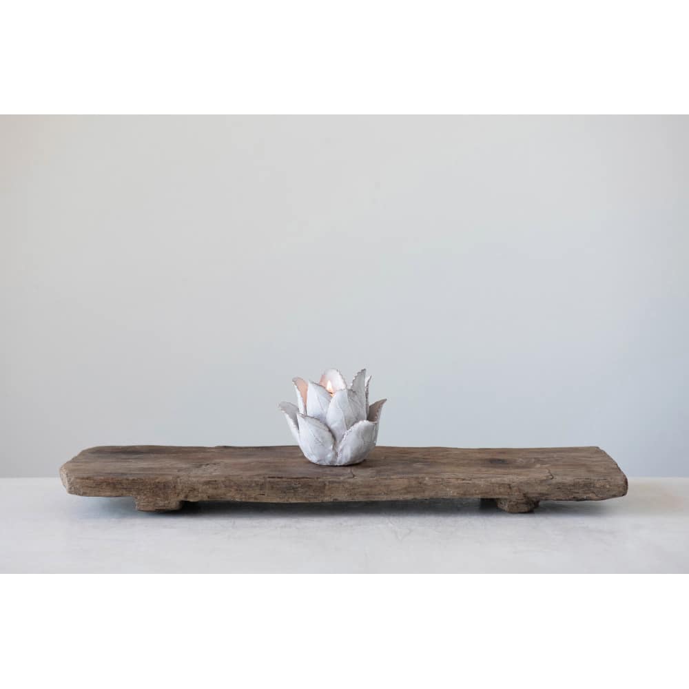 White Flower-Shaped Terracotta Tealight Candleholder