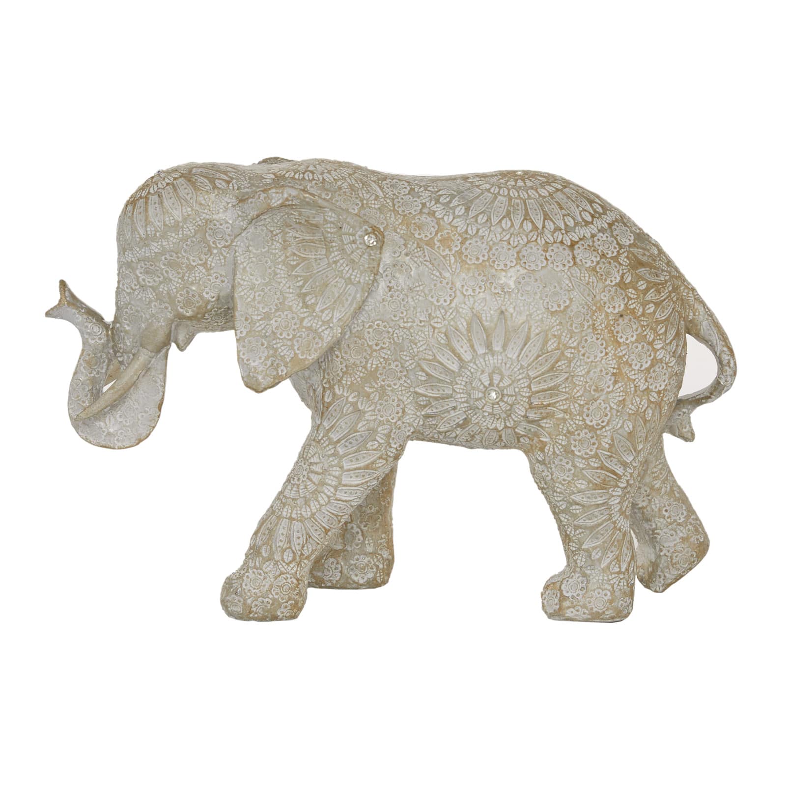 11&#x22; White Eclectic Elephant Sculpture