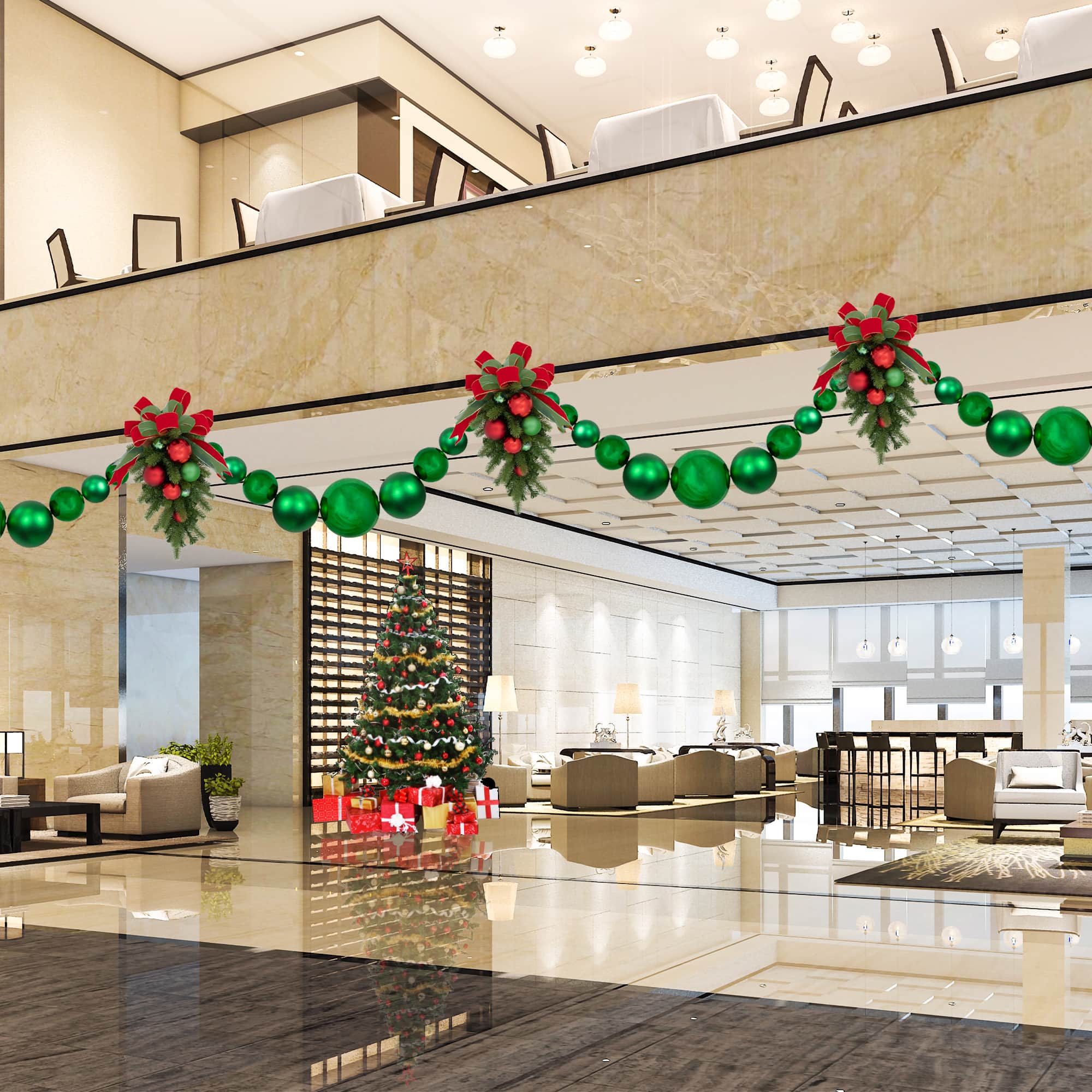 6ft. Green Shiny & Matte Shatterproof Ball Christmas Swag