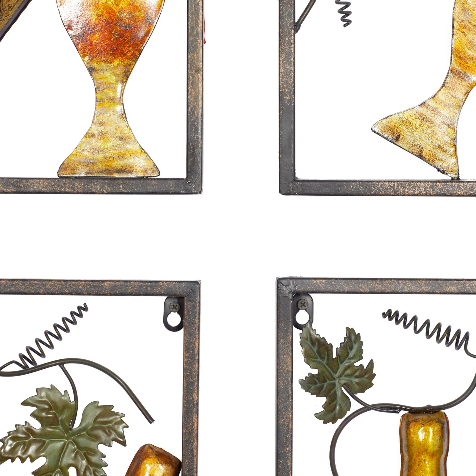 Set of 4 Multi Colored Metal Traditional Wine Wall Decor, 18&#x22; x 14&#x22;