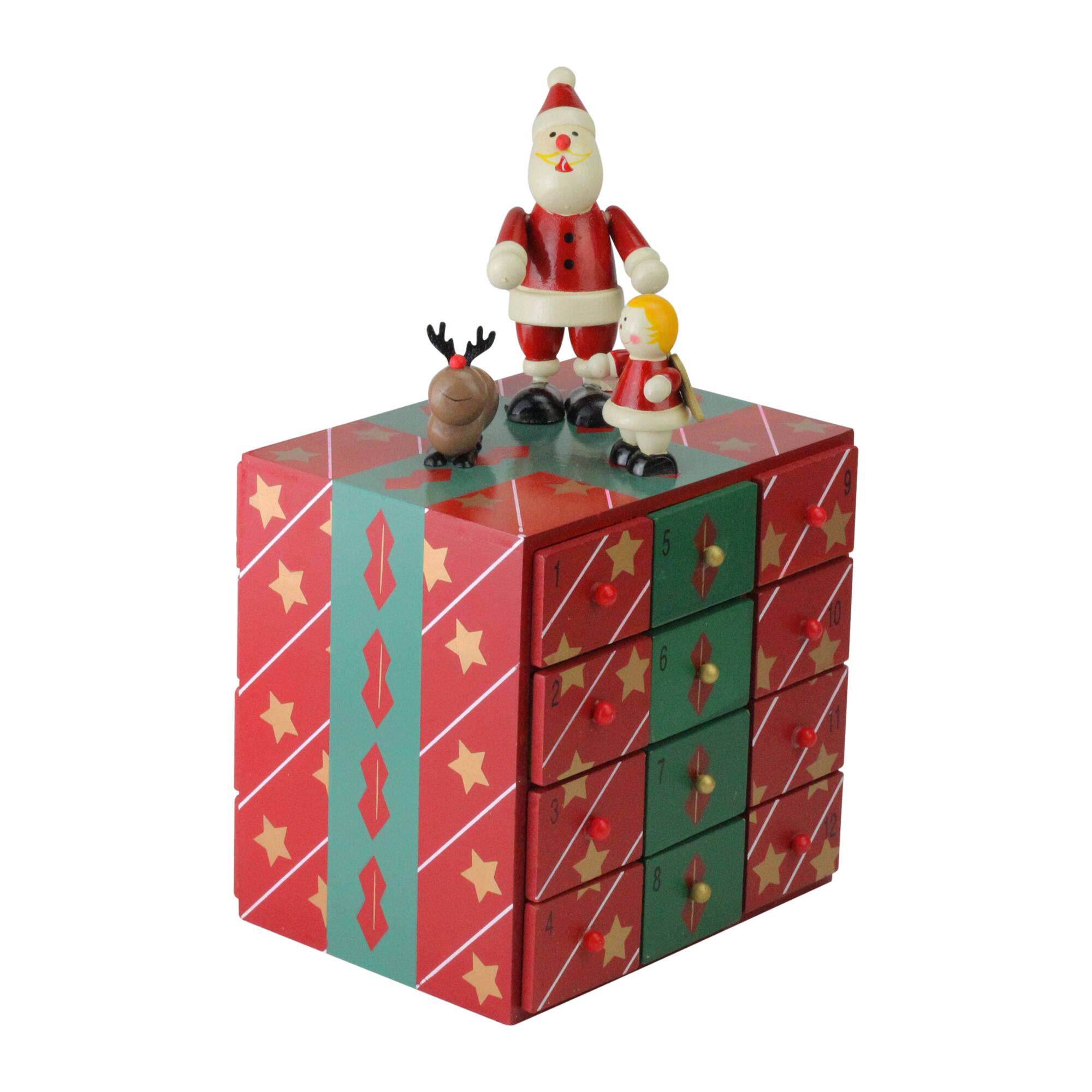 10.5&#x22; Red &#x26; Green Elegant Advent Storage Calendar Box