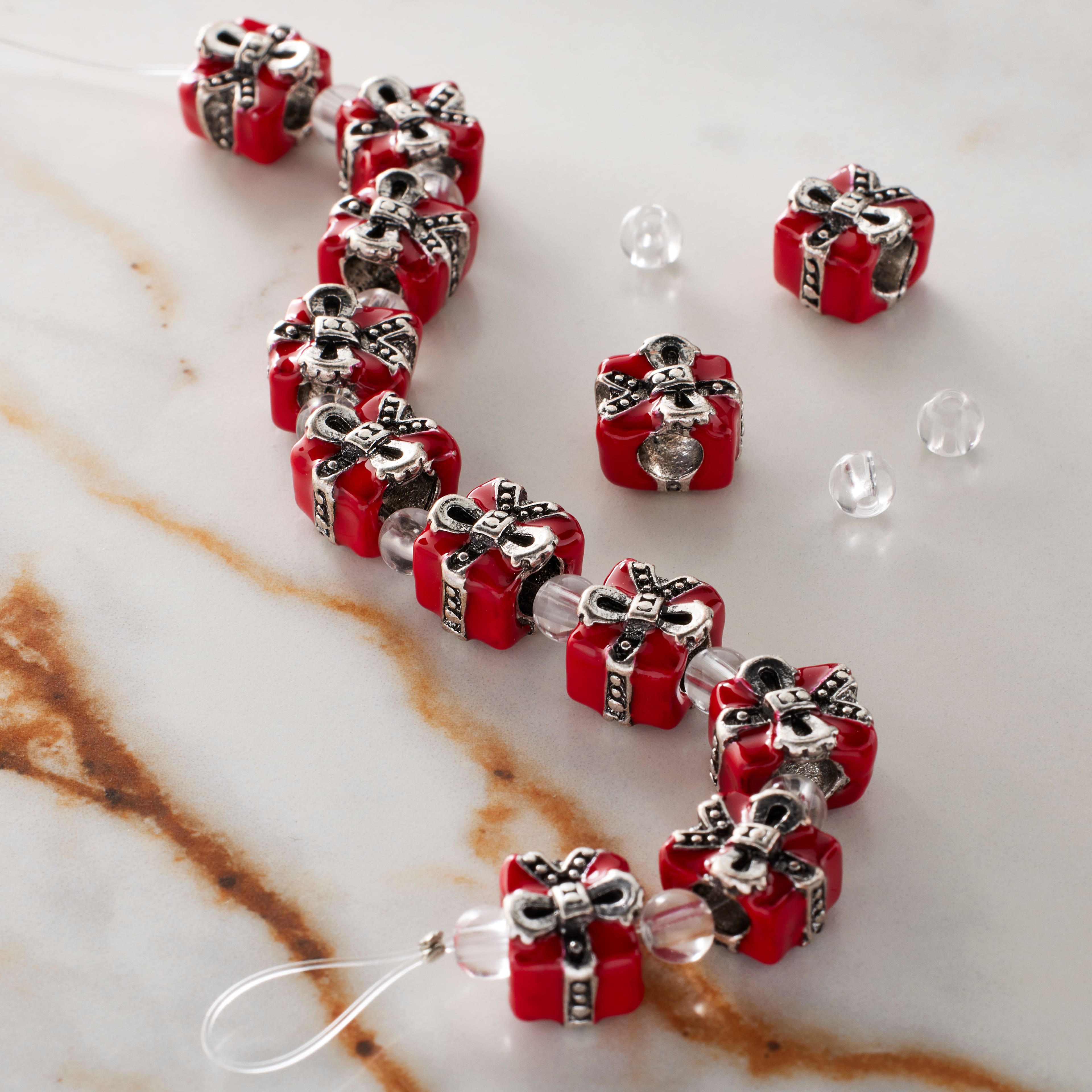 Red &#x26; Silver Bow Accented Beads, 10mm by Bead Landing&#x2122;