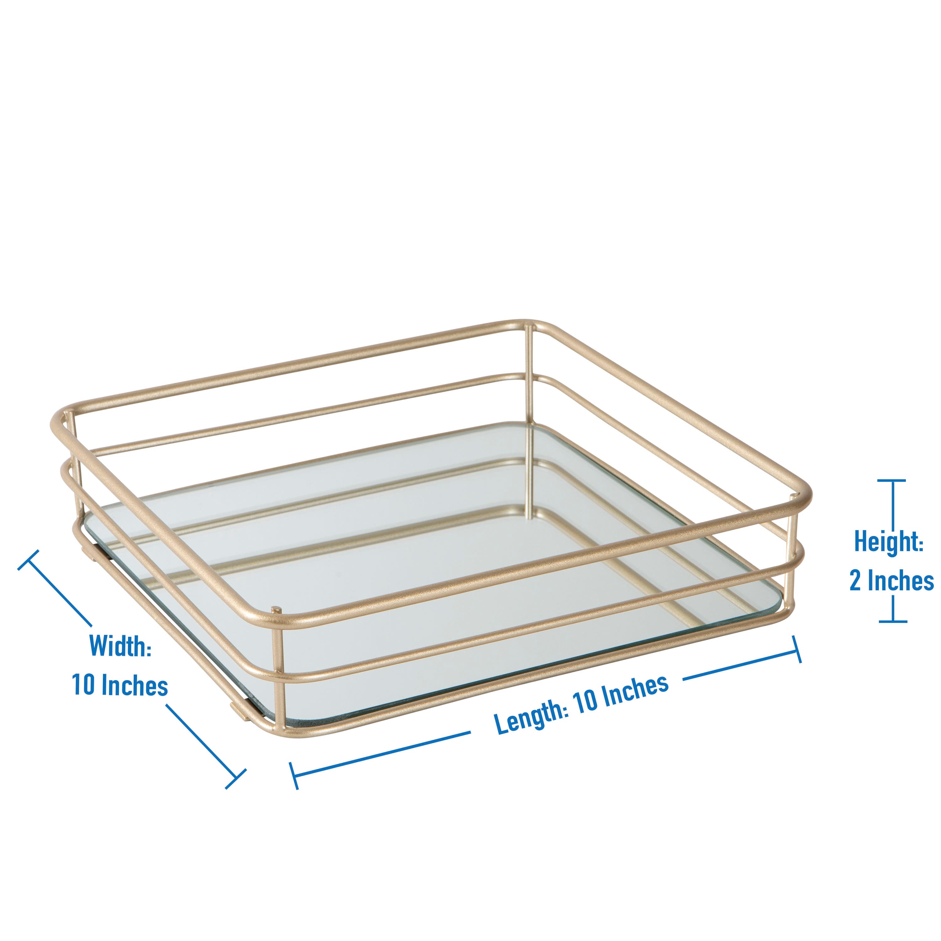 Elle Décor Satin Gold Square Mirrored Bottom Vanity Tray