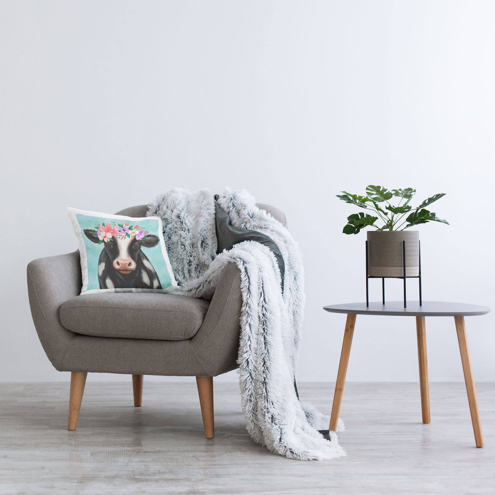 Stupell Industries Farm Cow Calf Pink Floral Blossom Crown Throw Pillow, 18" x 18"