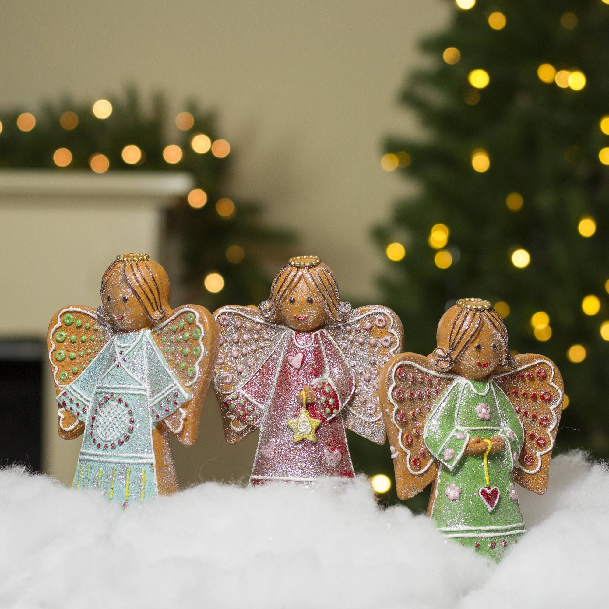 6&#x22; Glitter Dusted Gingerbread Christmas Angels Set