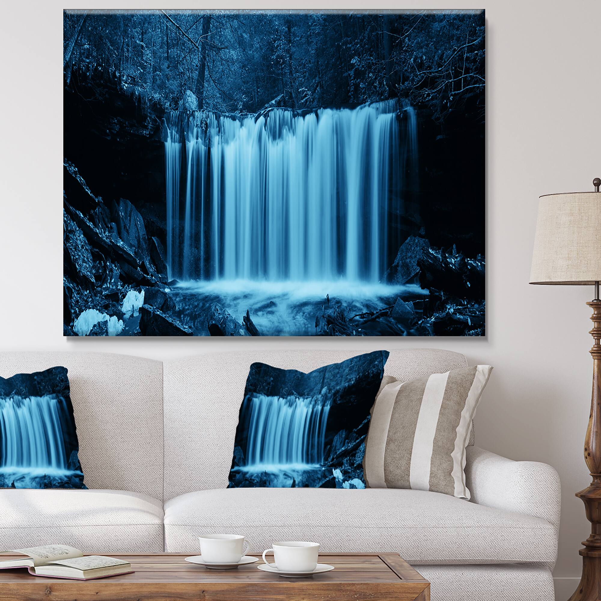 Designart - Waterfalls in Wood Black and White - Landscape Canvas Art Print