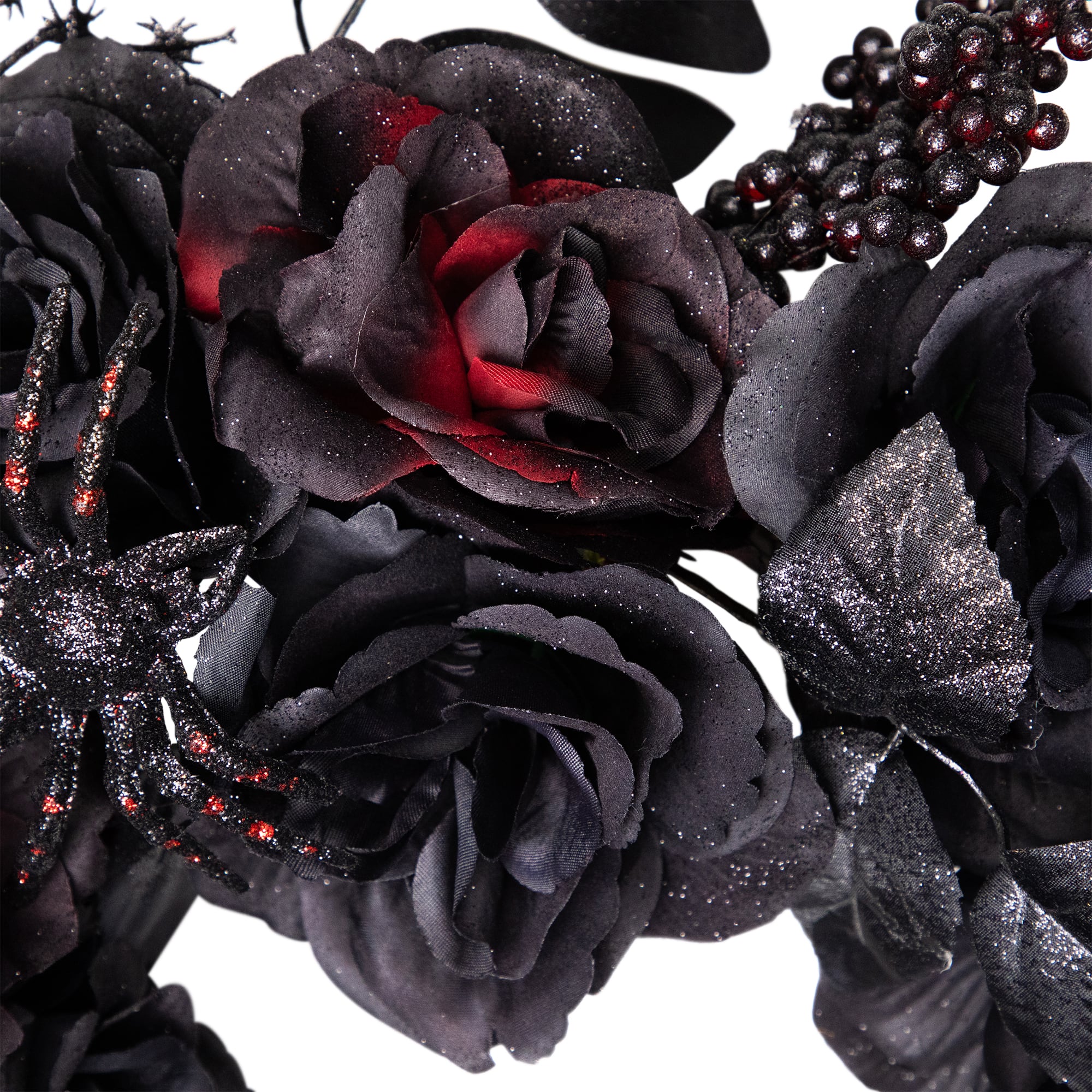 24" Burgundy & Black Roses with Spiders Halloween Wreath
