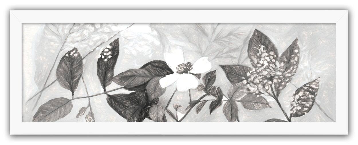 Charcoal Plants Wall Print in White Frame