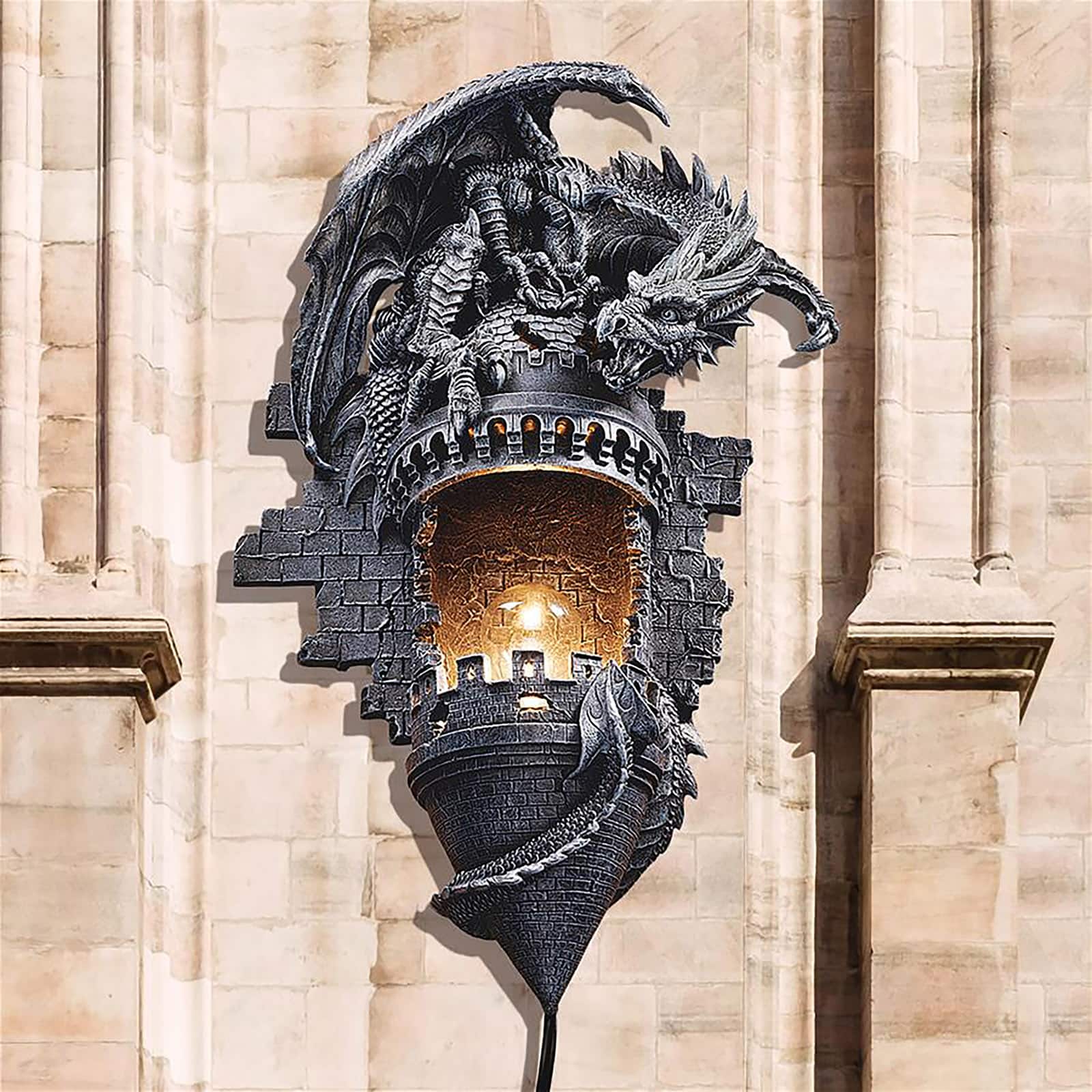 Design Toscano 17&#x22; Dragon&#x27;s Castle Lair Illumimated Wall Sconce