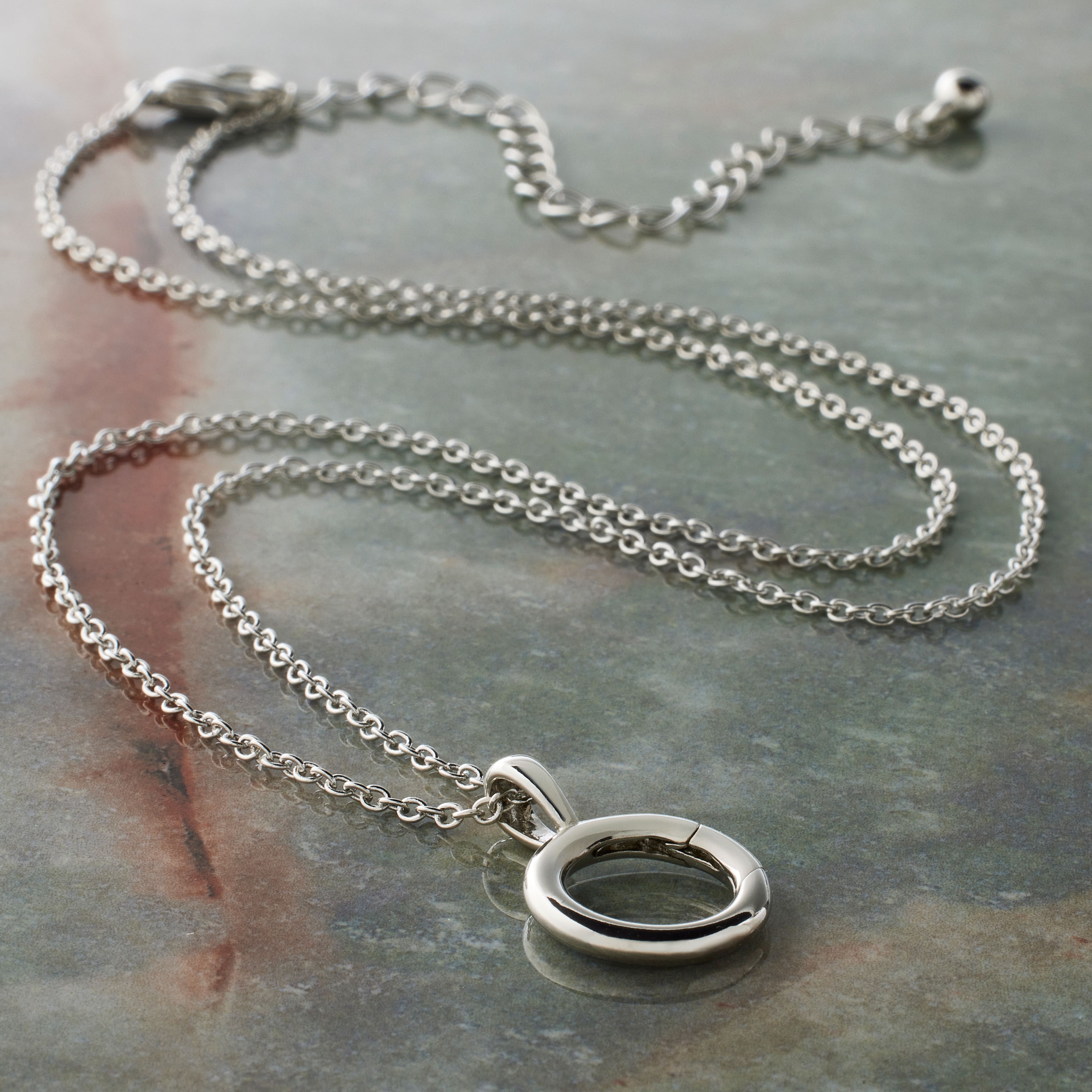 Rhodium Cable Necklace with Circle Charm Holder by Bead Landing™