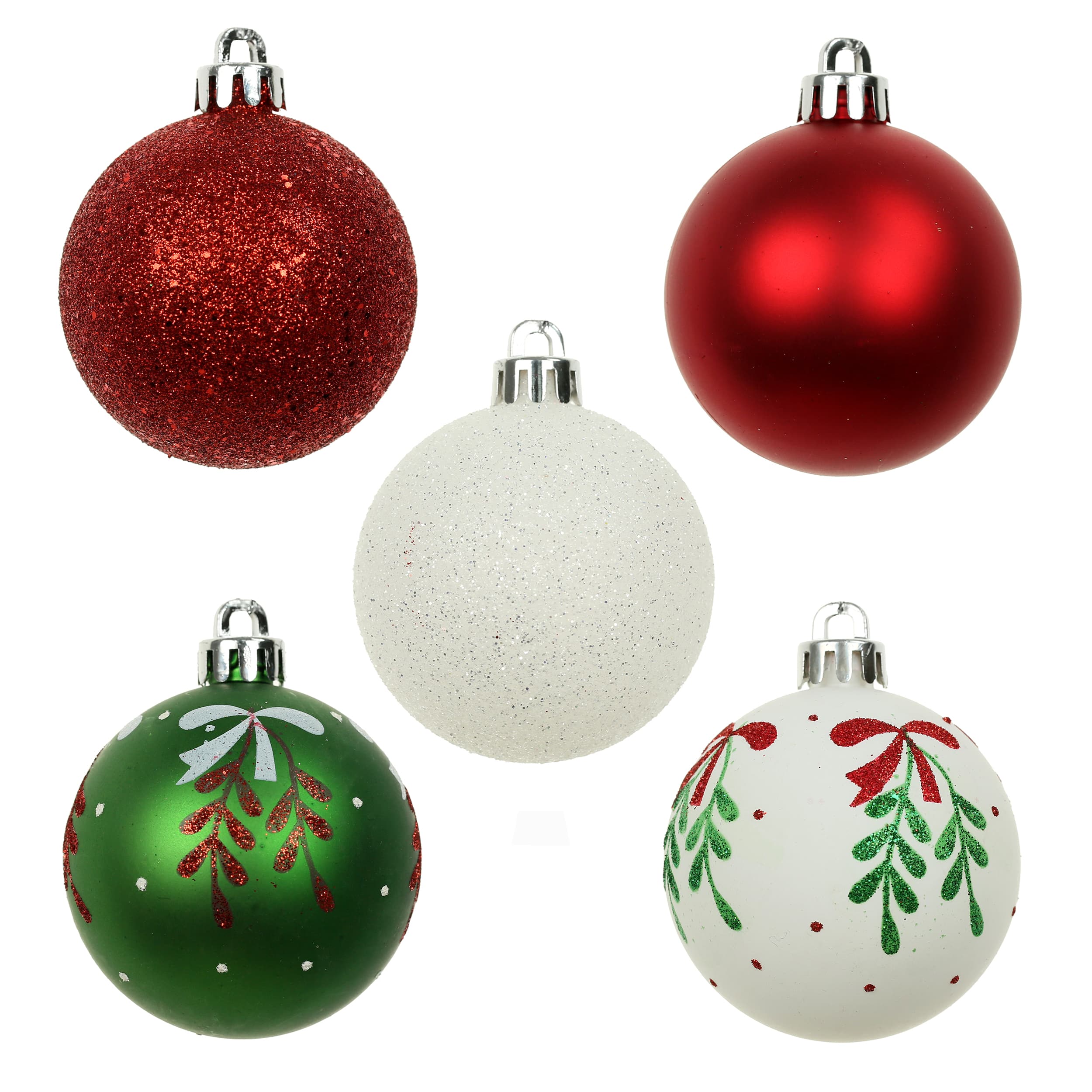 5 Pack 2.2&#x22; Red, Green &#x26; White Mistletoe Shatterproof Ball Ornaments by Ashland&#xAE;