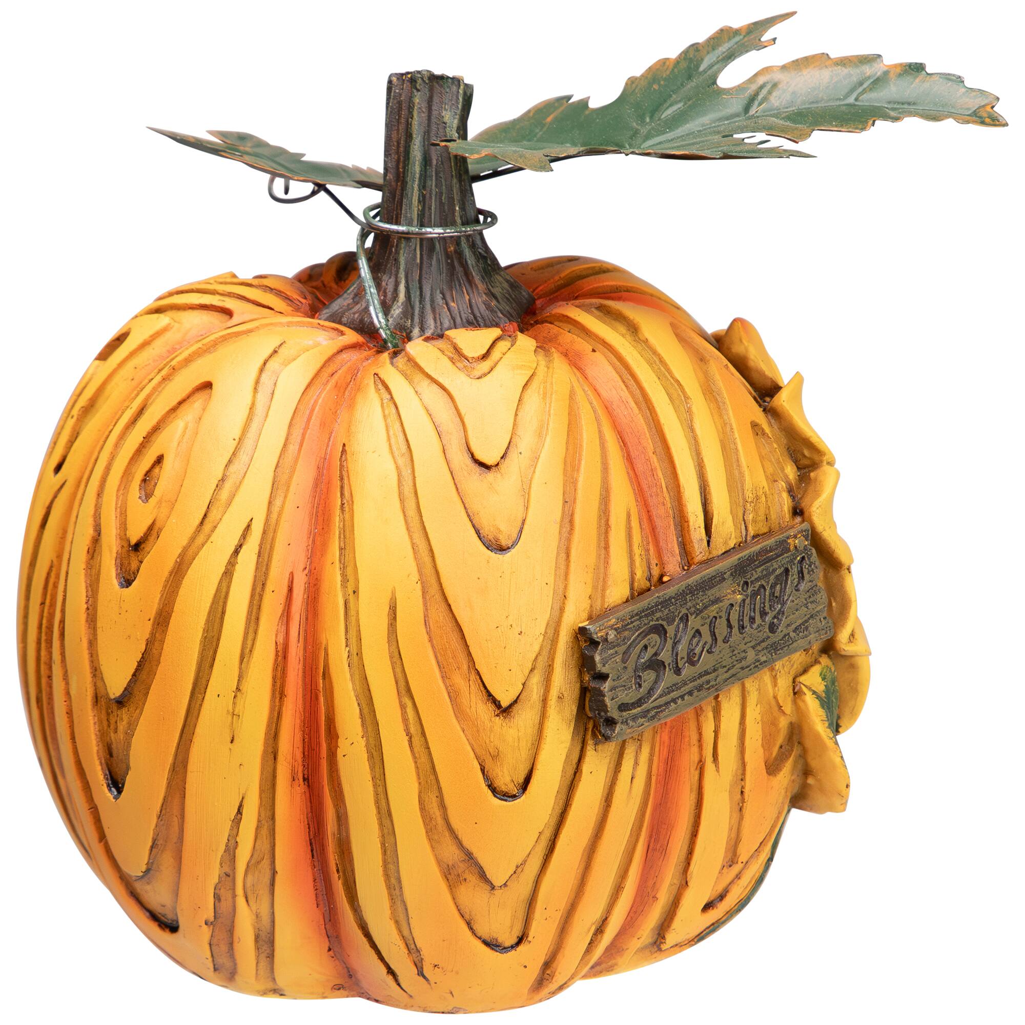 6.5" Brown & Yellow Sunflower Blessings Thanksgiving Tabletop Pumpkin Décor