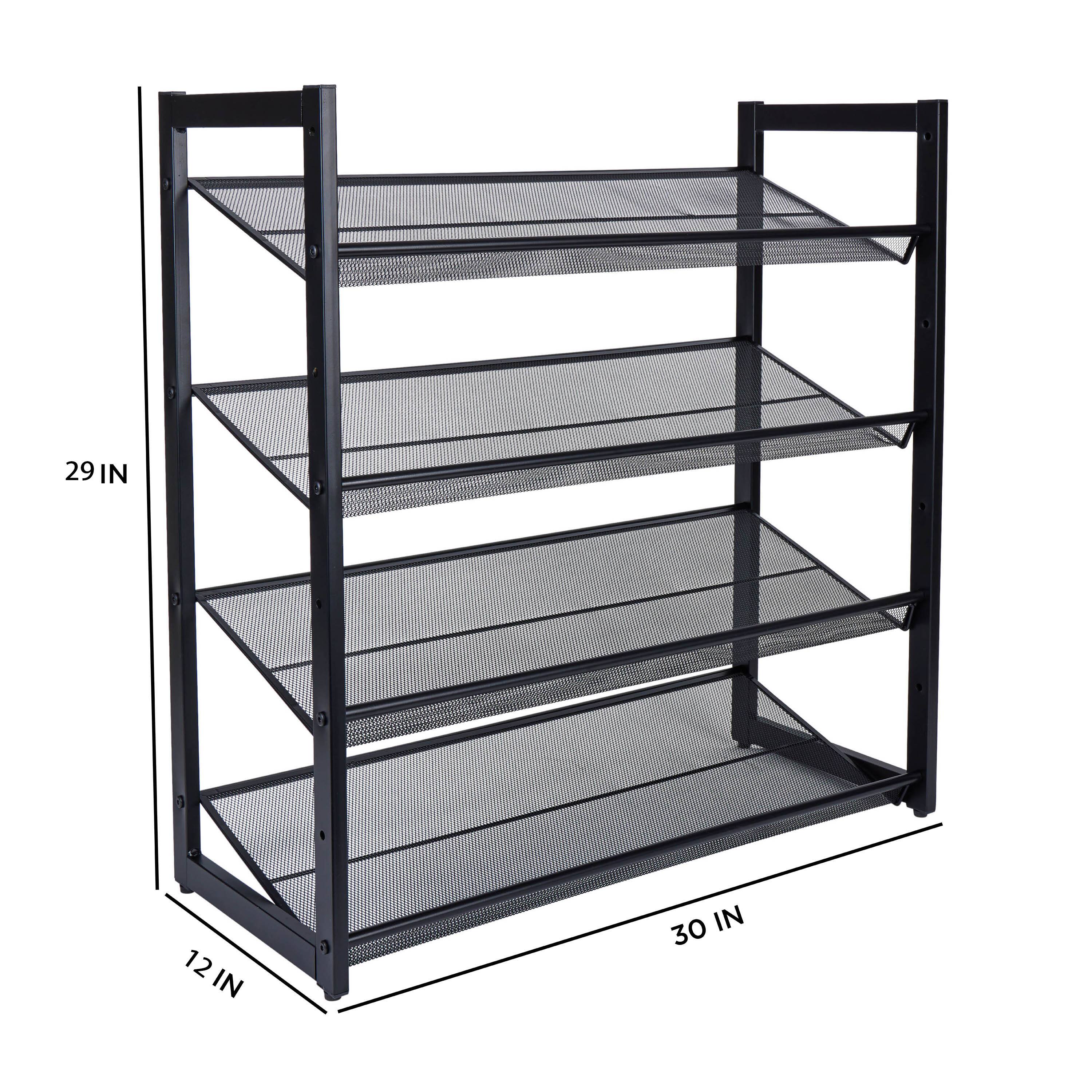 Organize It All Black 30&#x22; Wide 4 Tier Adjustable Mesh Shoe Rack