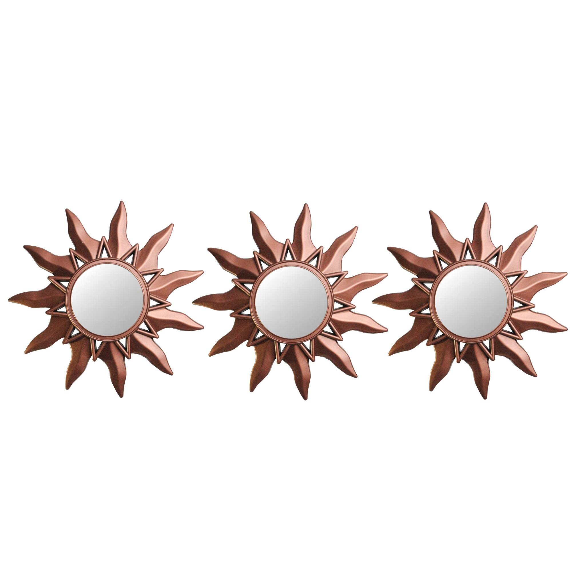 9.5&#x22; Mayan Sunburst Matte Copper Round Mini Mirror Set
