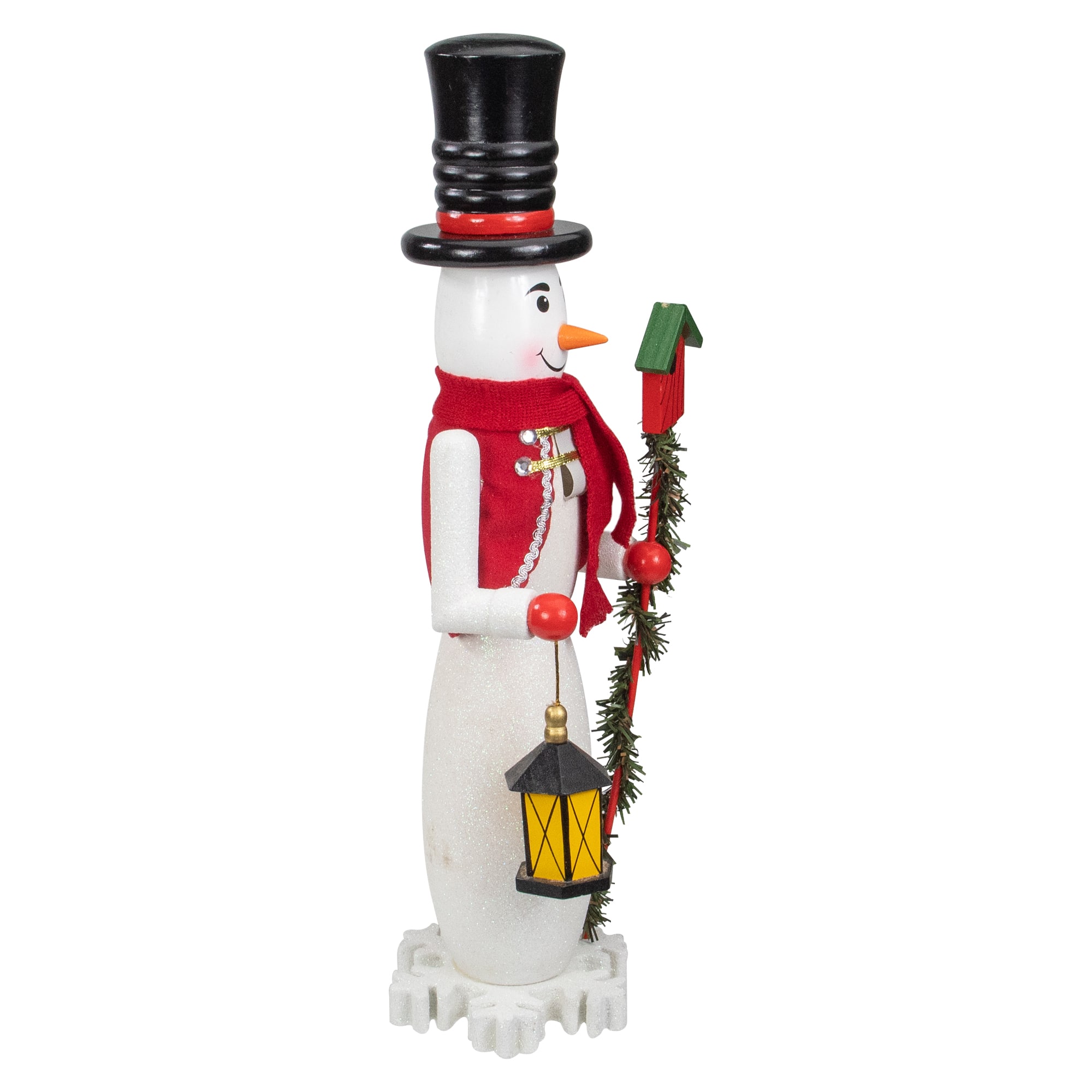18" Glittered Wooden Snowman & Bird Nutcracker