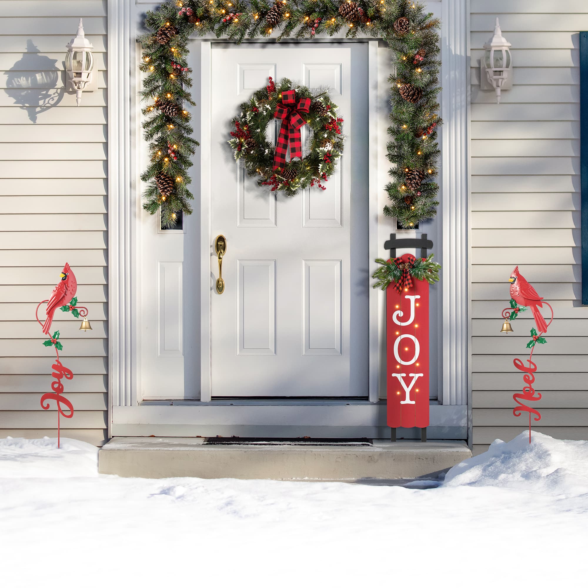 Glitzhome® 3ft. Metal Cardinal Joy & Noel with Bell Yard Stake Set