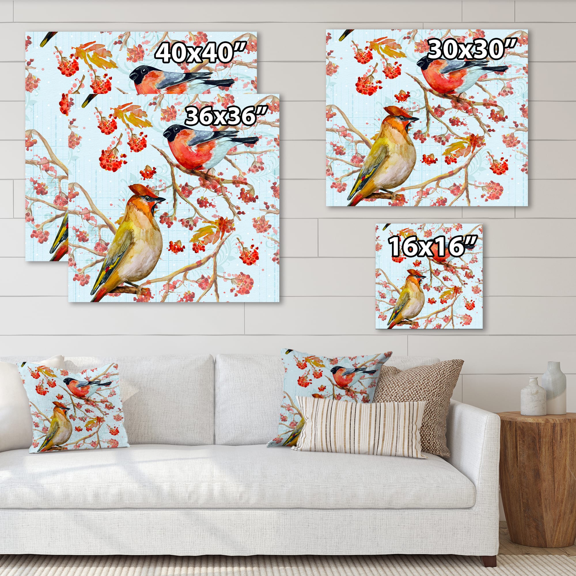 Designart - Two Birds On Branches During Autumn - Traditional Canvas Wall Art Print