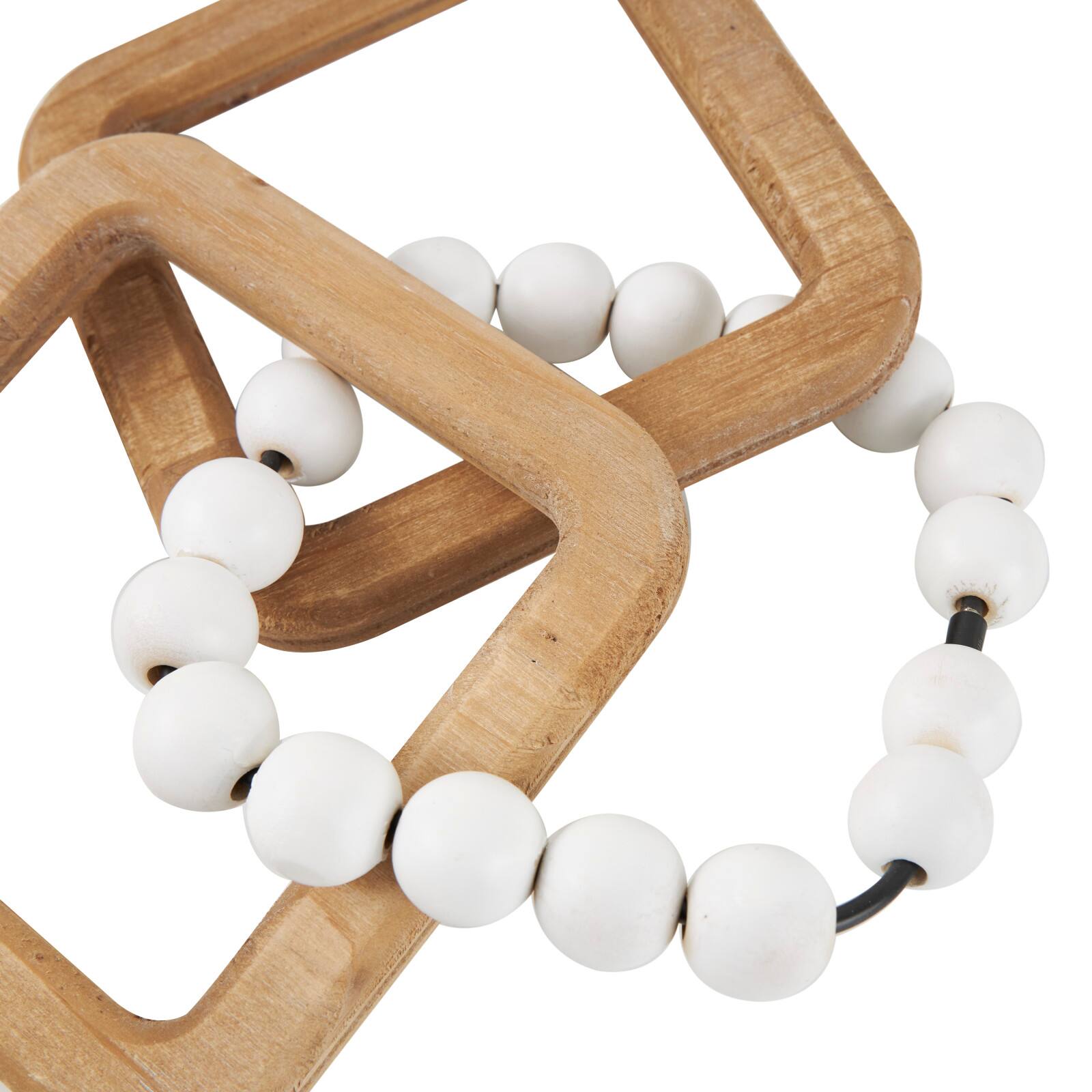 Brown Wood & Beaded Chain Geometric 3-Link Sculpture Set