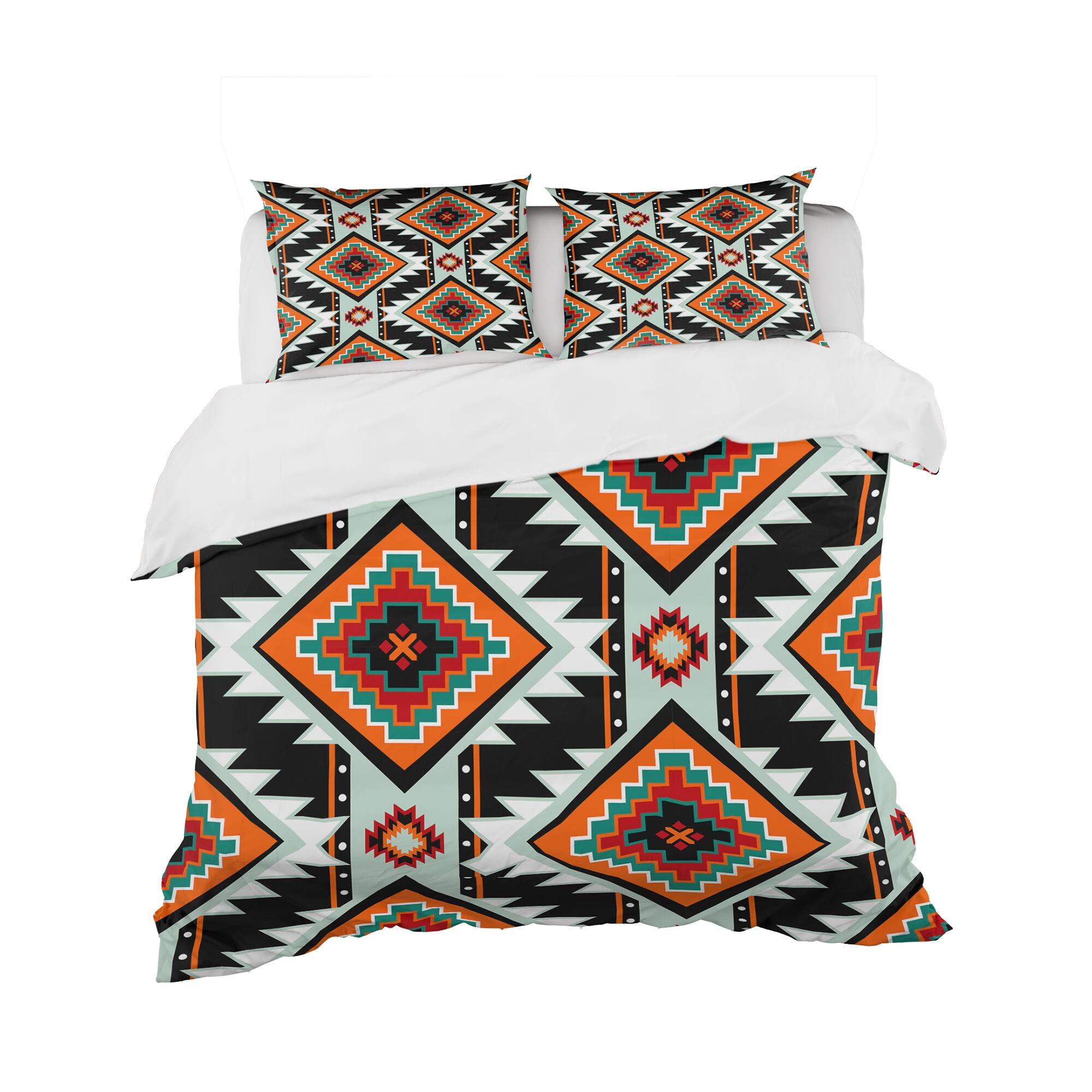 NEW! Black White Southwestern online Tribal Pattern Printed QUEEN Quilt Set Eclectic