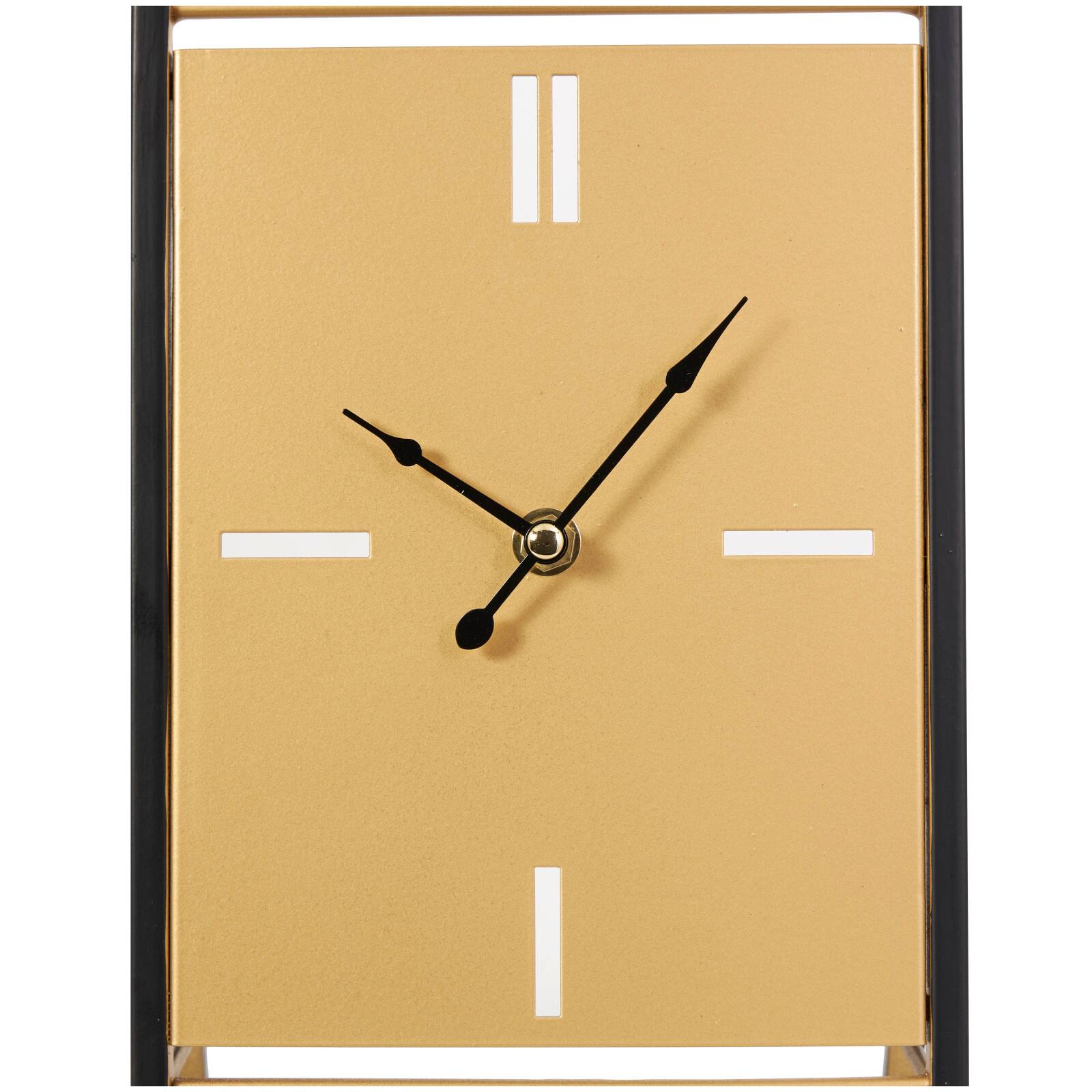 CosmoLiving by Cosmopolitan 10&#x22; Black Metal Rectangular Angled Clock Set with Gold Accents &#x26; Cutout Tick Hour Markers