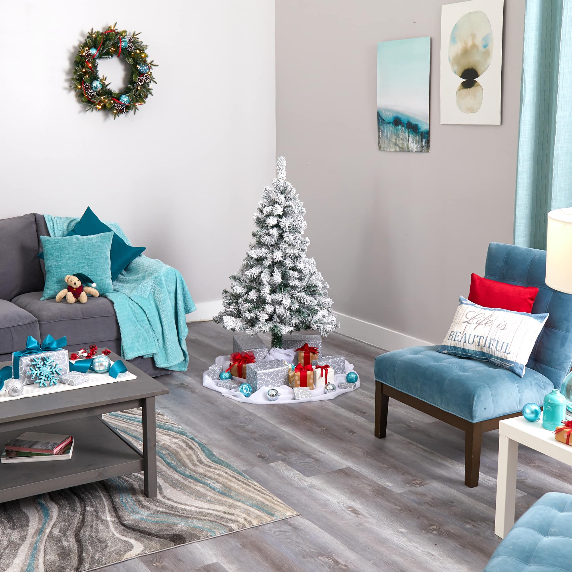 4ft. Pre-Lit Flocked Rock Springs Spruce Artificial Christmas Tree with Clear LED Lights